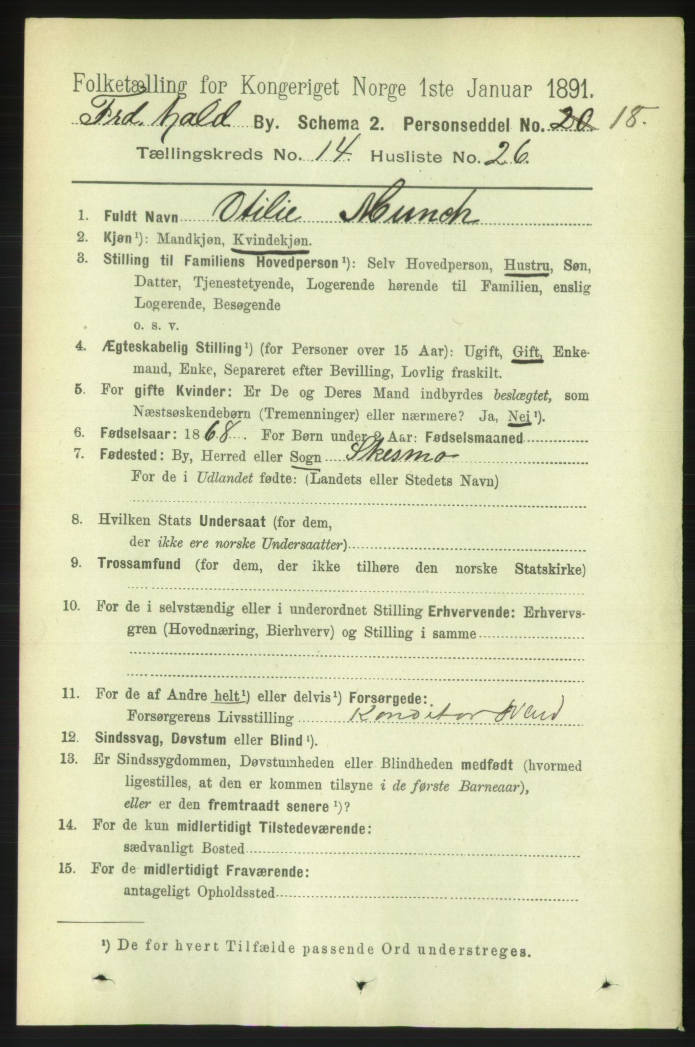 RA, 1891 census for 0101 Fredrikshald, 1891, p. 9391