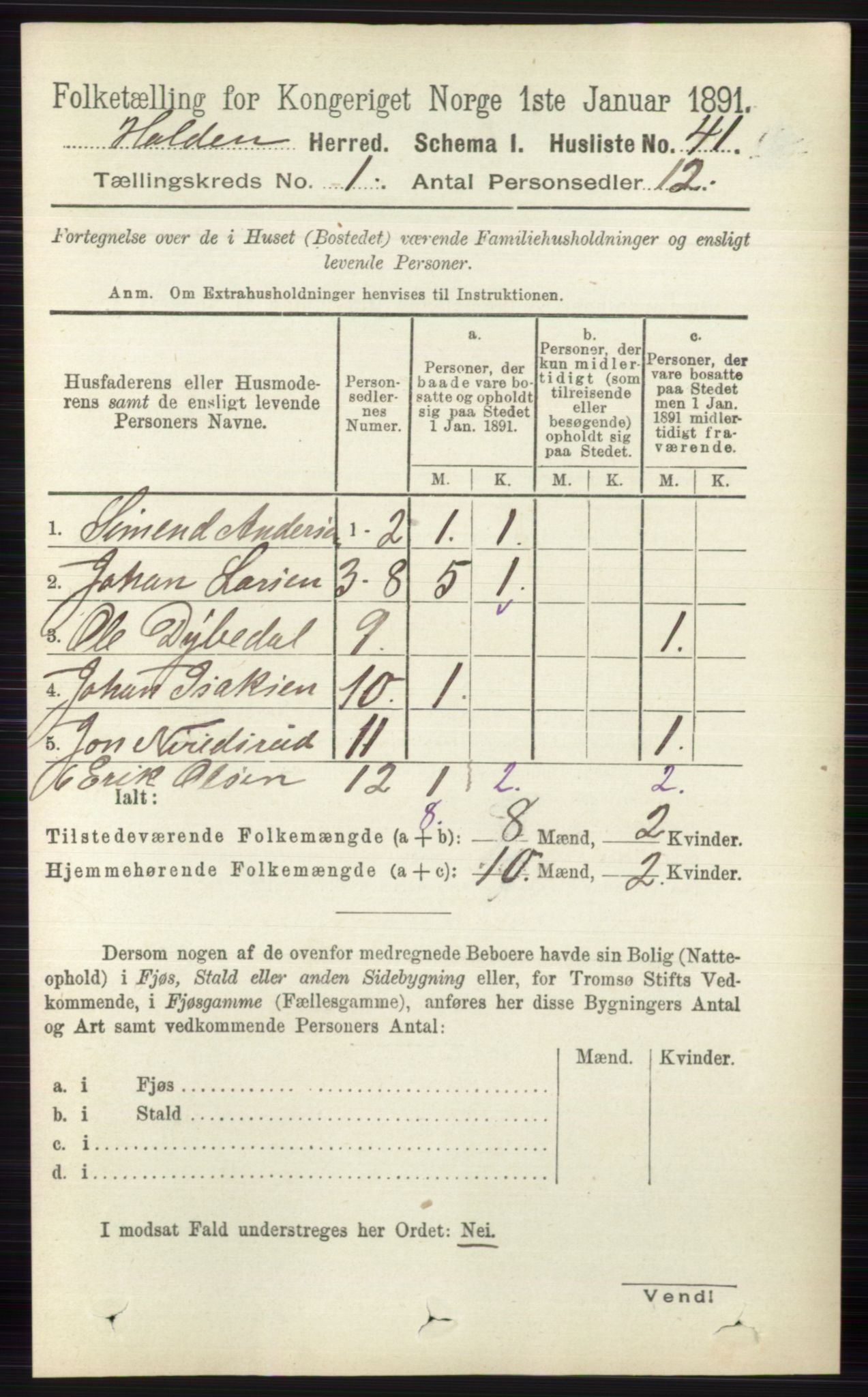 RA, 1891 census for 0819 Holla, 1891, p. 67