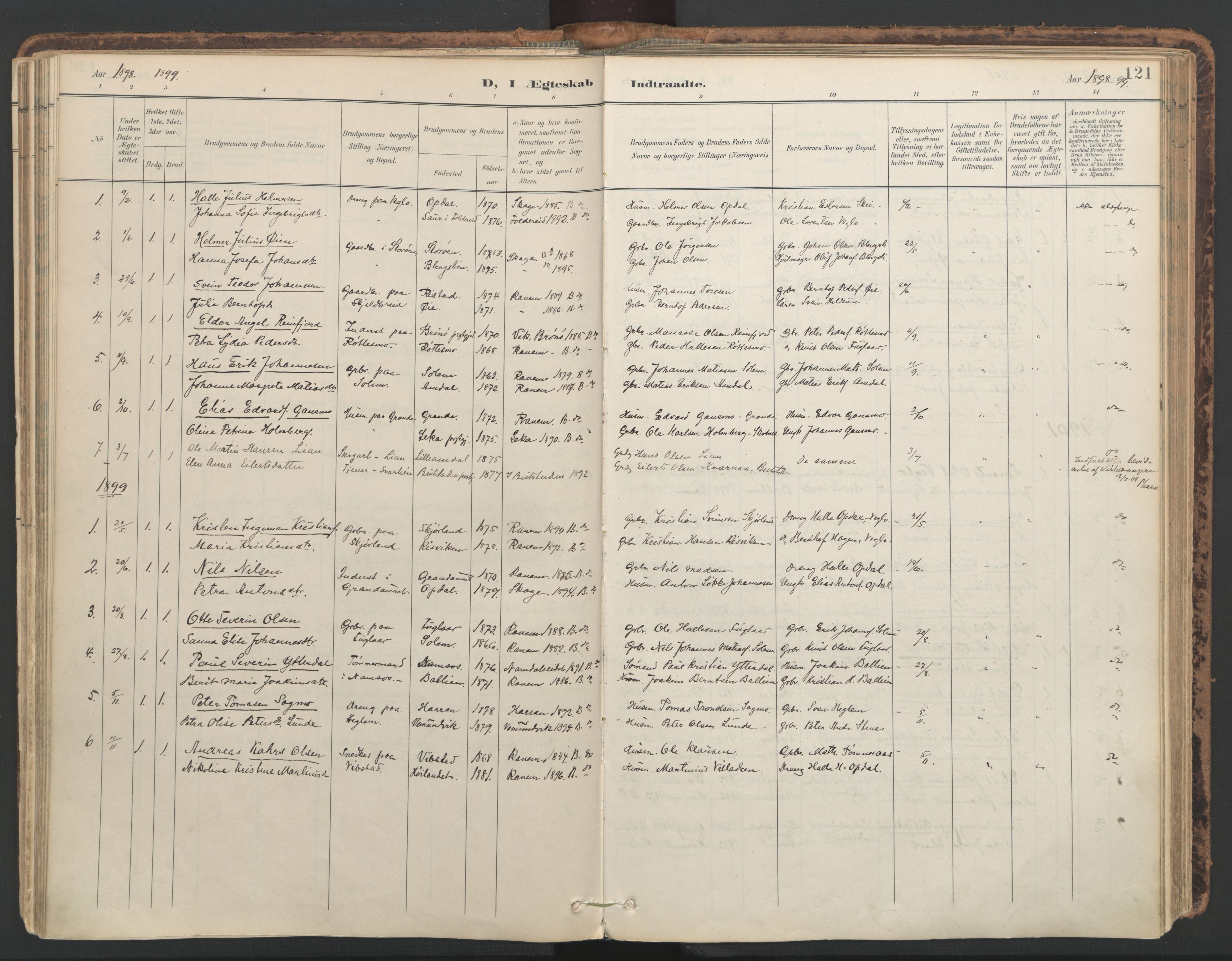 Ministerialprotokoller, klokkerbøker og fødselsregistre - Nord-Trøndelag, SAT/A-1458/764/L0556: Parish register (official) no. 764A11, 1897-1924, p. 121