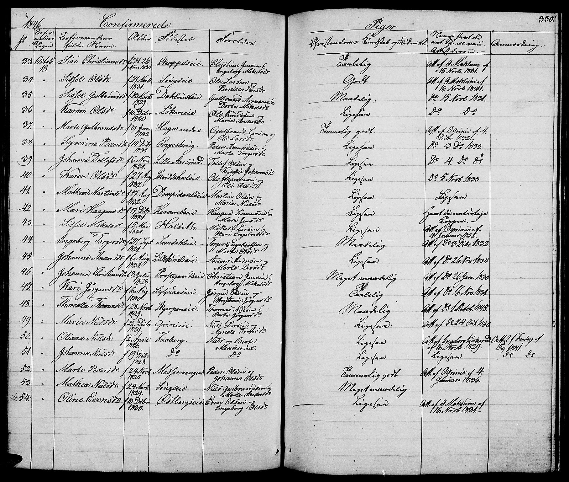 Ringsaker prestekontor, AV/SAH-PREST-014/L/La/L0005: Parish register (copy) no. 5, 1839-1850, p. 330