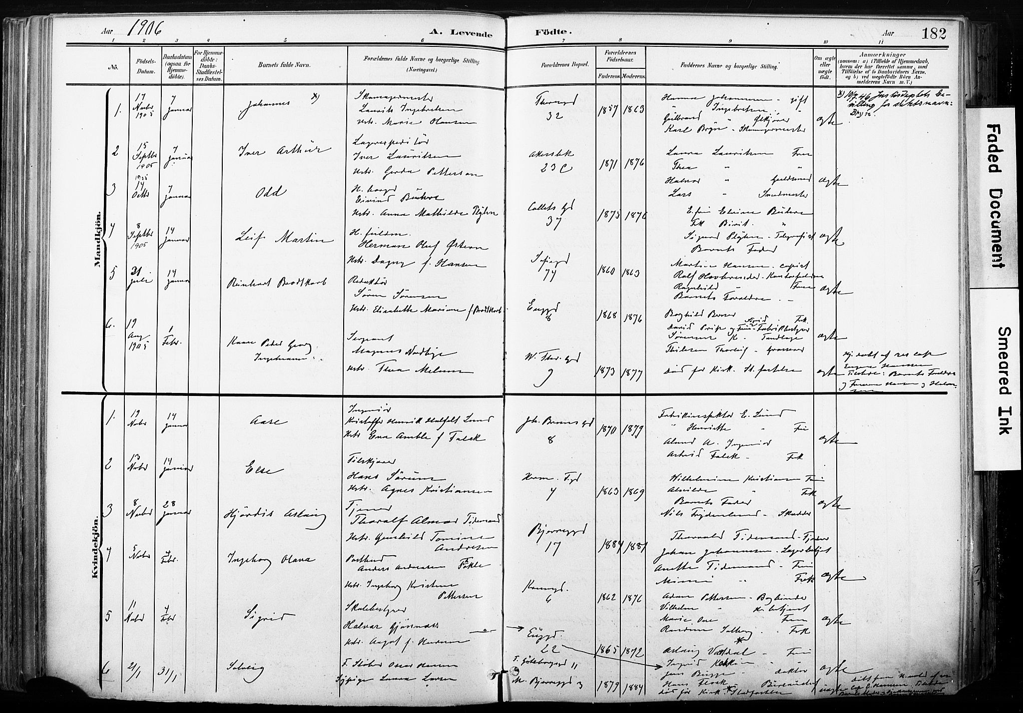 Gamle Aker prestekontor Kirkebøker, SAO/A-10617a/F/L0013: Parish register (official) no. 13, 1901-1908, p. 182