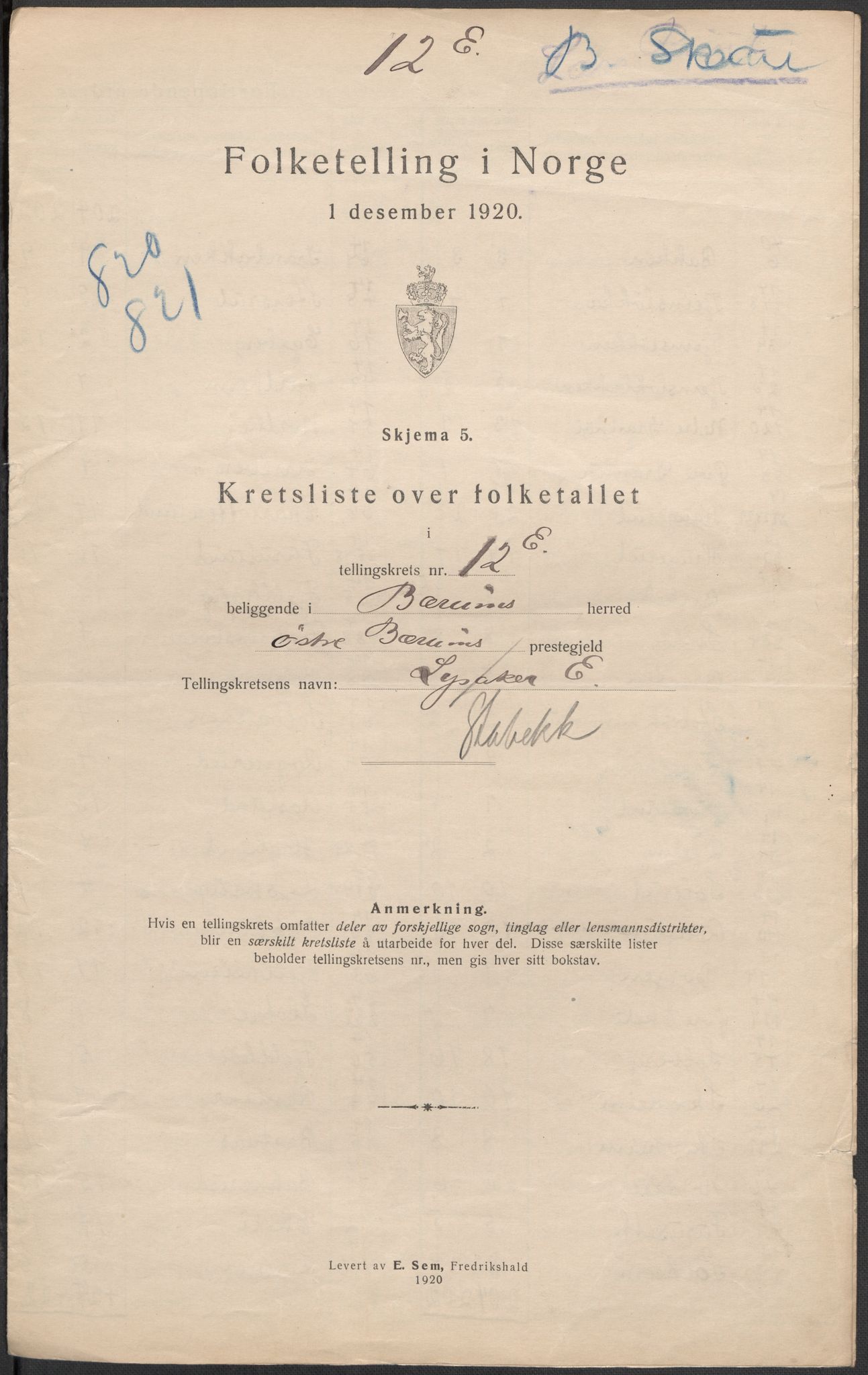 SAO, 1920 census for Bærum, 1920, p. 65