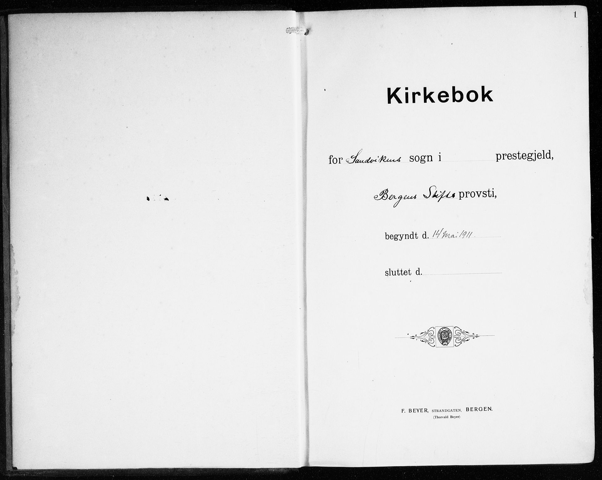 Sandviken Sokneprestembete, AV/SAB-A-77601/H/Ha/L0015: Parish register (official) no. D 2, 1911-1923, p. 1