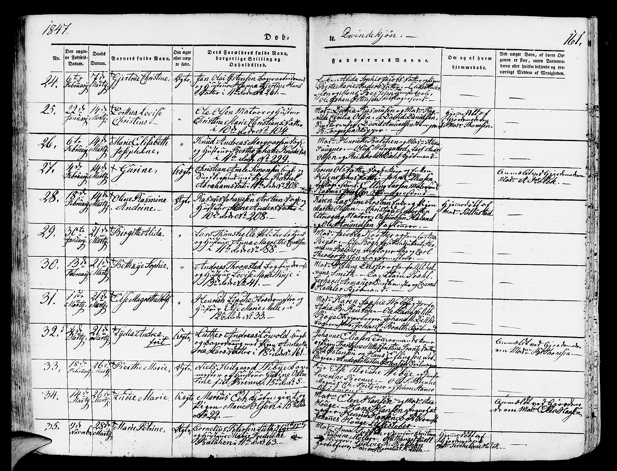 Domkirken sokneprestembete, AV/SAB-A-74801/H/Hab/L0009: Parish register (copy) no. B 2, 1842-1849, p. 161