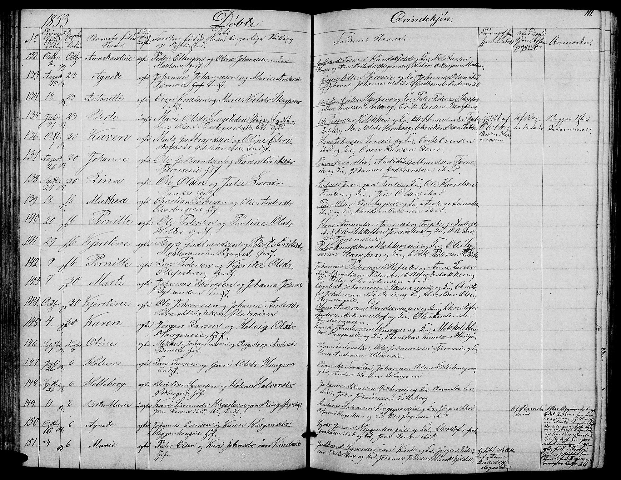 Ringsaker prestekontor, AV/SAH-PREST-014/L/La/L0006: Parish register (copy) no. 6, 1851-1860, p. 111