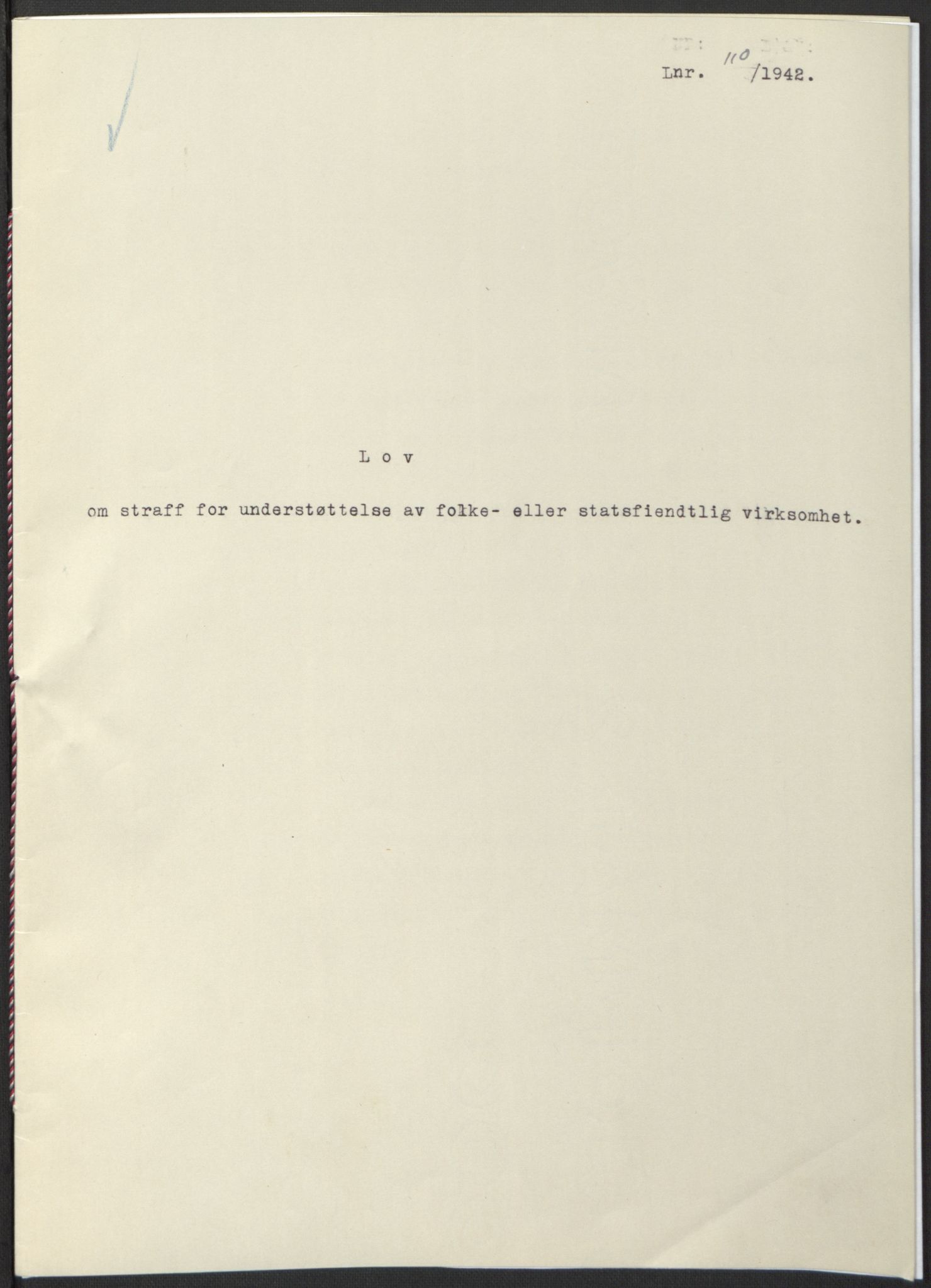 NS-administrasjonen 1940-1945 (Statsrådsekretariatet, de kommisariske statsråder mm), RA/S-4279/D/Db/L0097: Lover I, 1942, p. 333