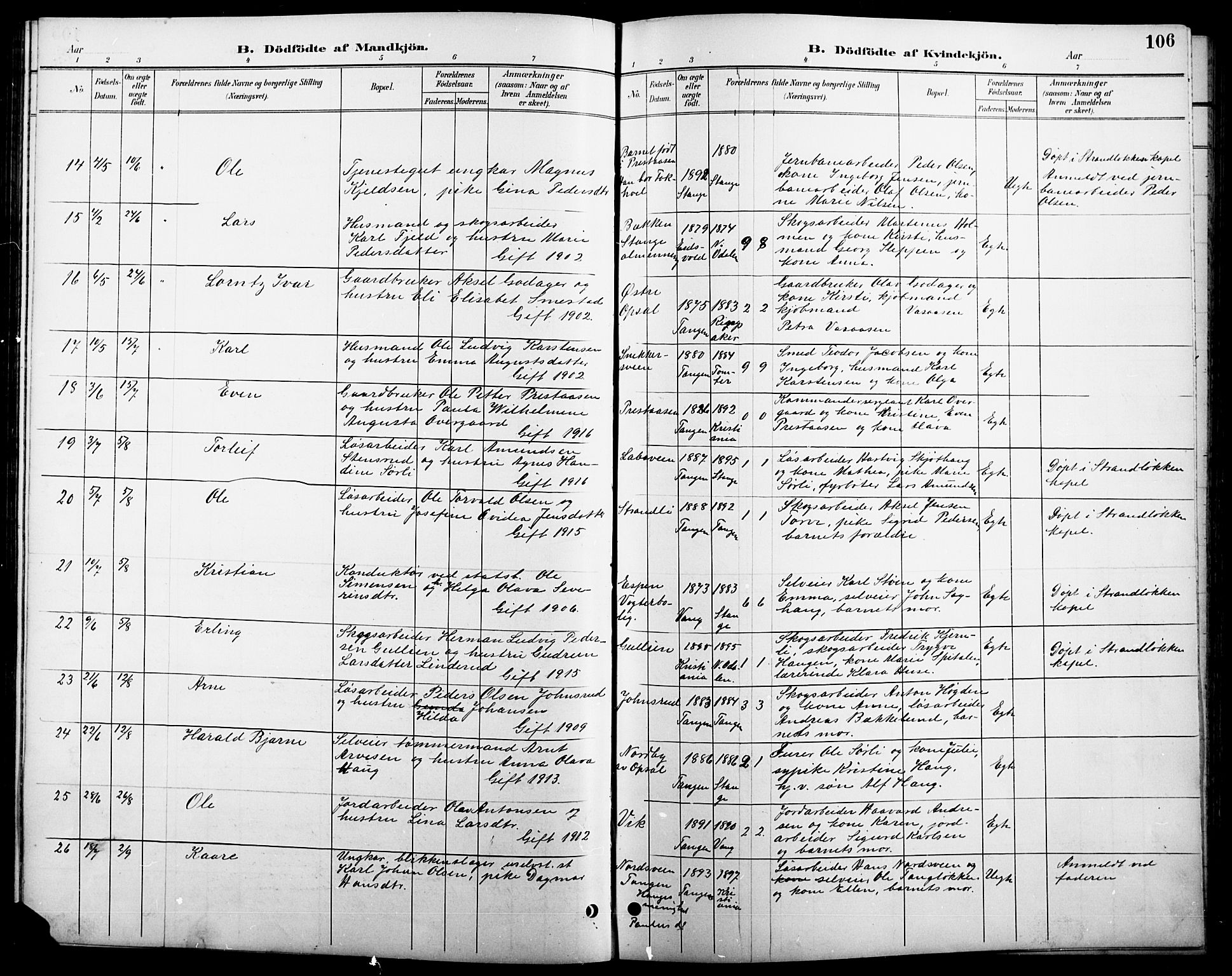 Stange prestekontor, AV/SAH-PREST-002/L/L0011: Parish register (copy) no. 11, 1895-1917, p. 106