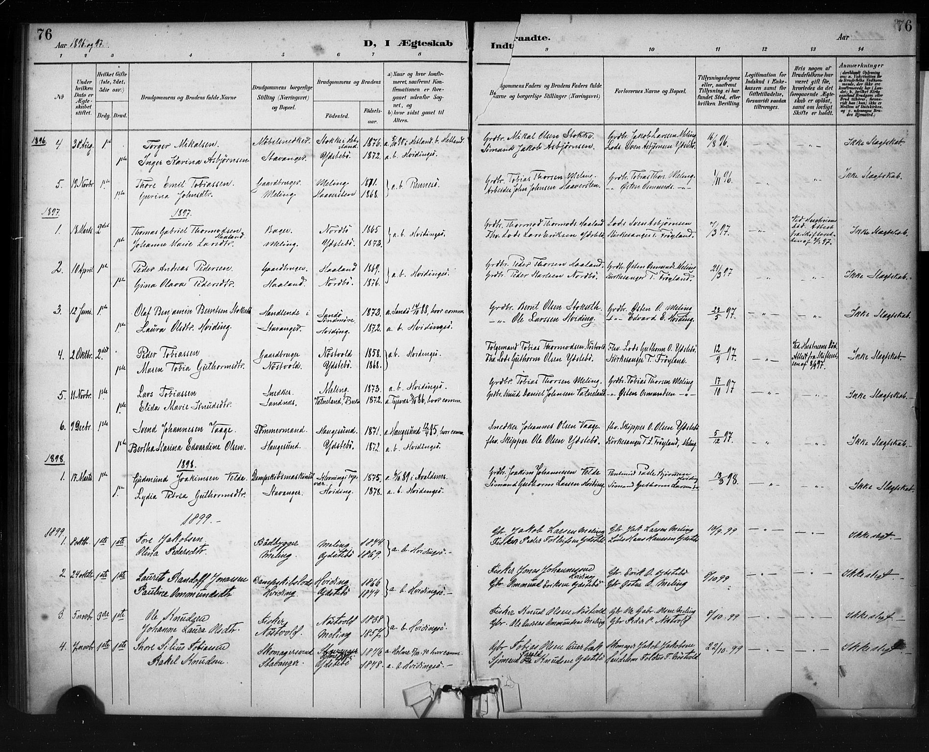 Rennesøy sokneprestkontor, AV/SAST-A -101827/H/Ha/Haa/L0013: Parish register (official) no. A 12, 1888-1916, p. 76
