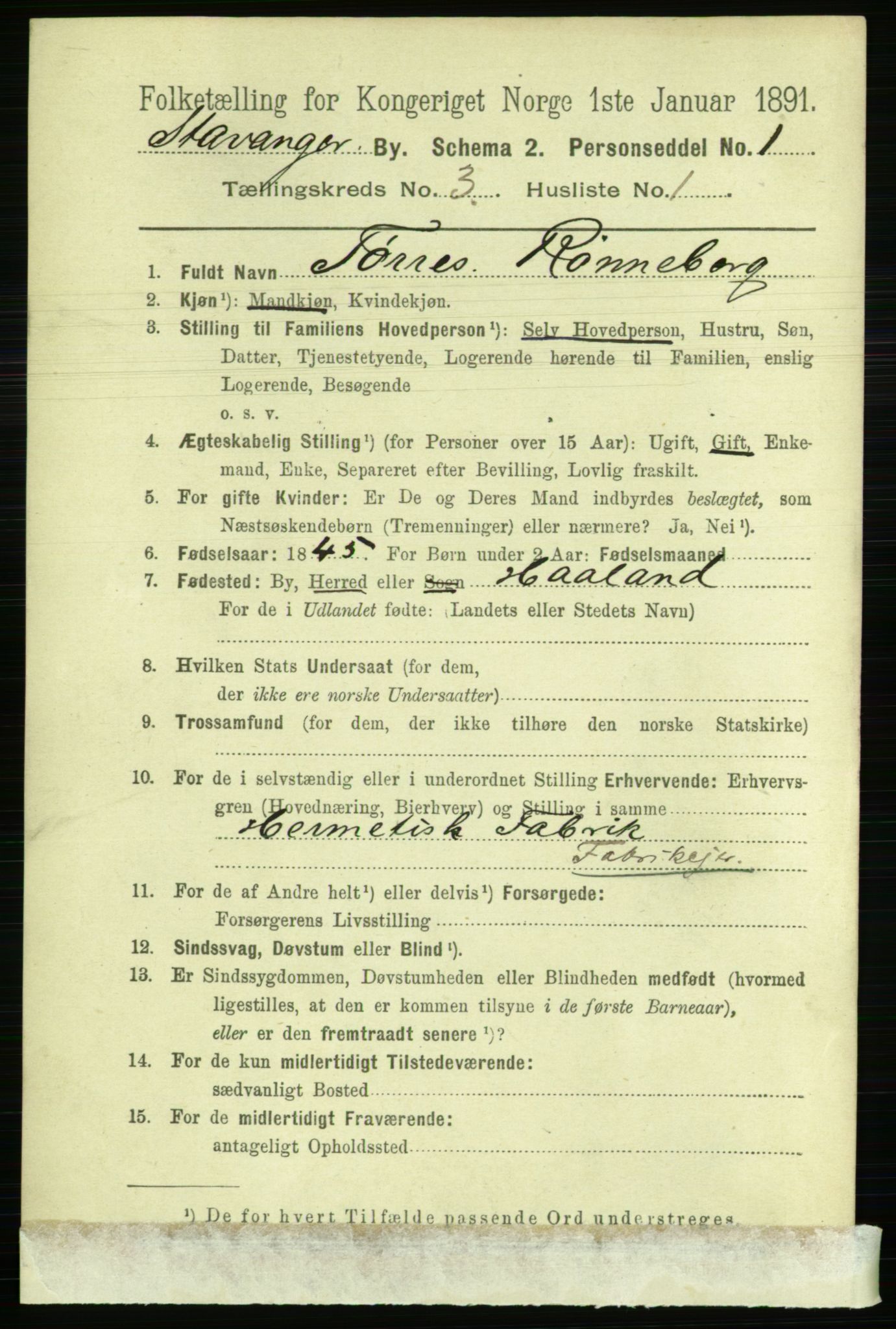 RA, 1891 census for 1103 Stavanger, 1891, p. 6780