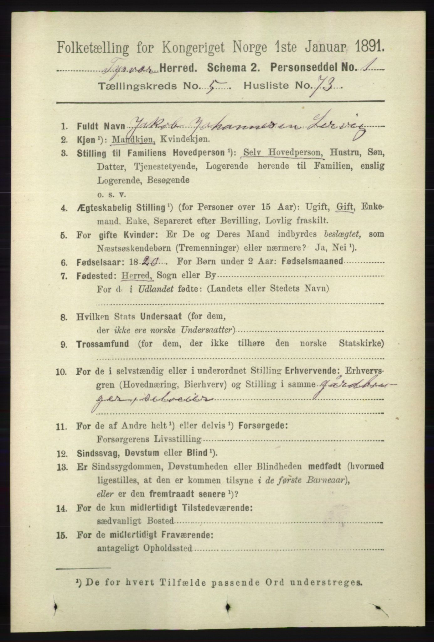 RA, 1891 census for 1146 Tysvær, 1891, p. 2224