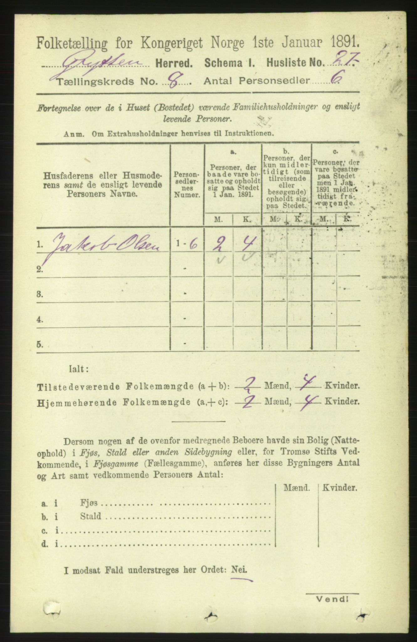 RA, 1891 census for 1539 Grytten, 1891, p. 3160