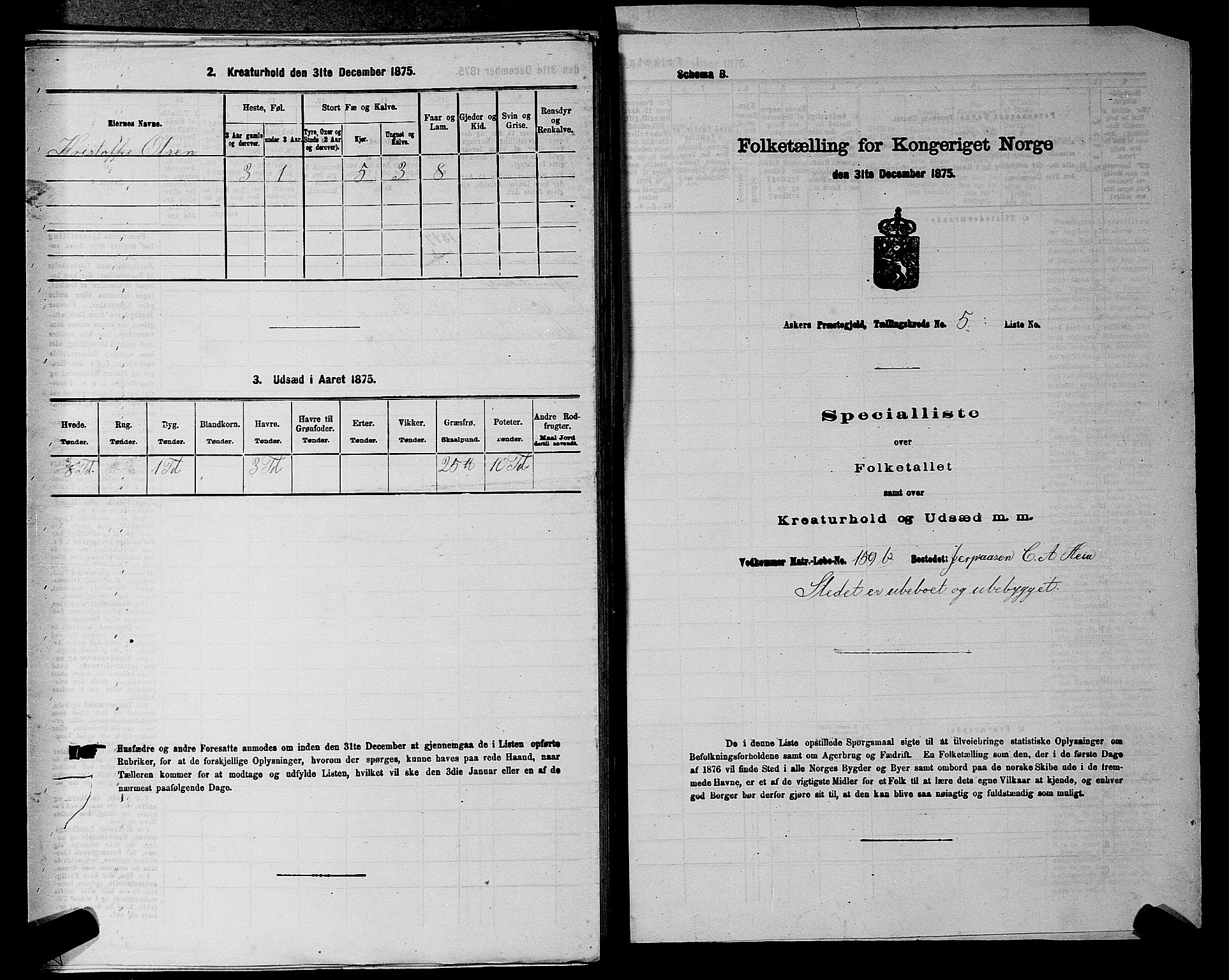 RA, 1875 census for 0220P Asker, 1875, p. 1150