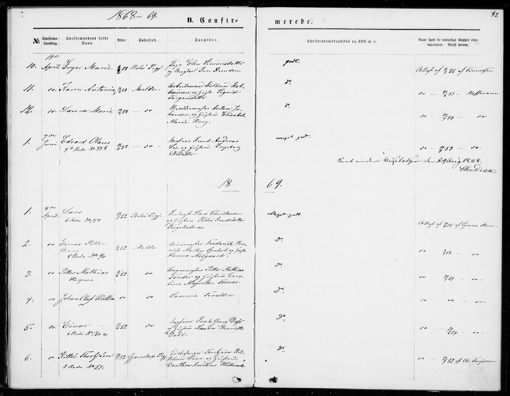 Ministerialprotokoller, klokkerbøker og fødselsregistre - Møre og Romsdal, SAT/A-1454/558/L0690: Parish register (official) no. 558A04, 1864-1872, p. 32