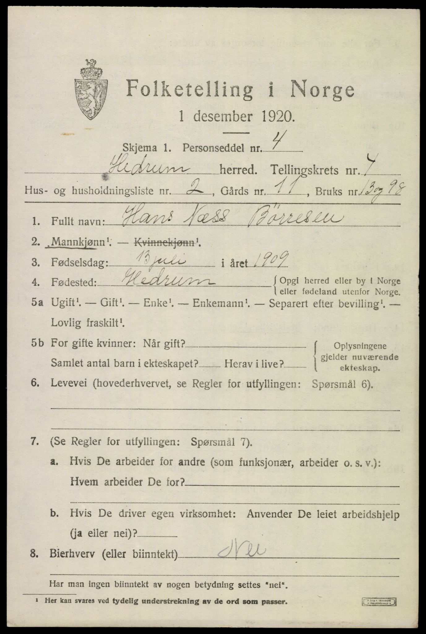 SAKO, 1920 census for Hedrum, 1920, p. 4021