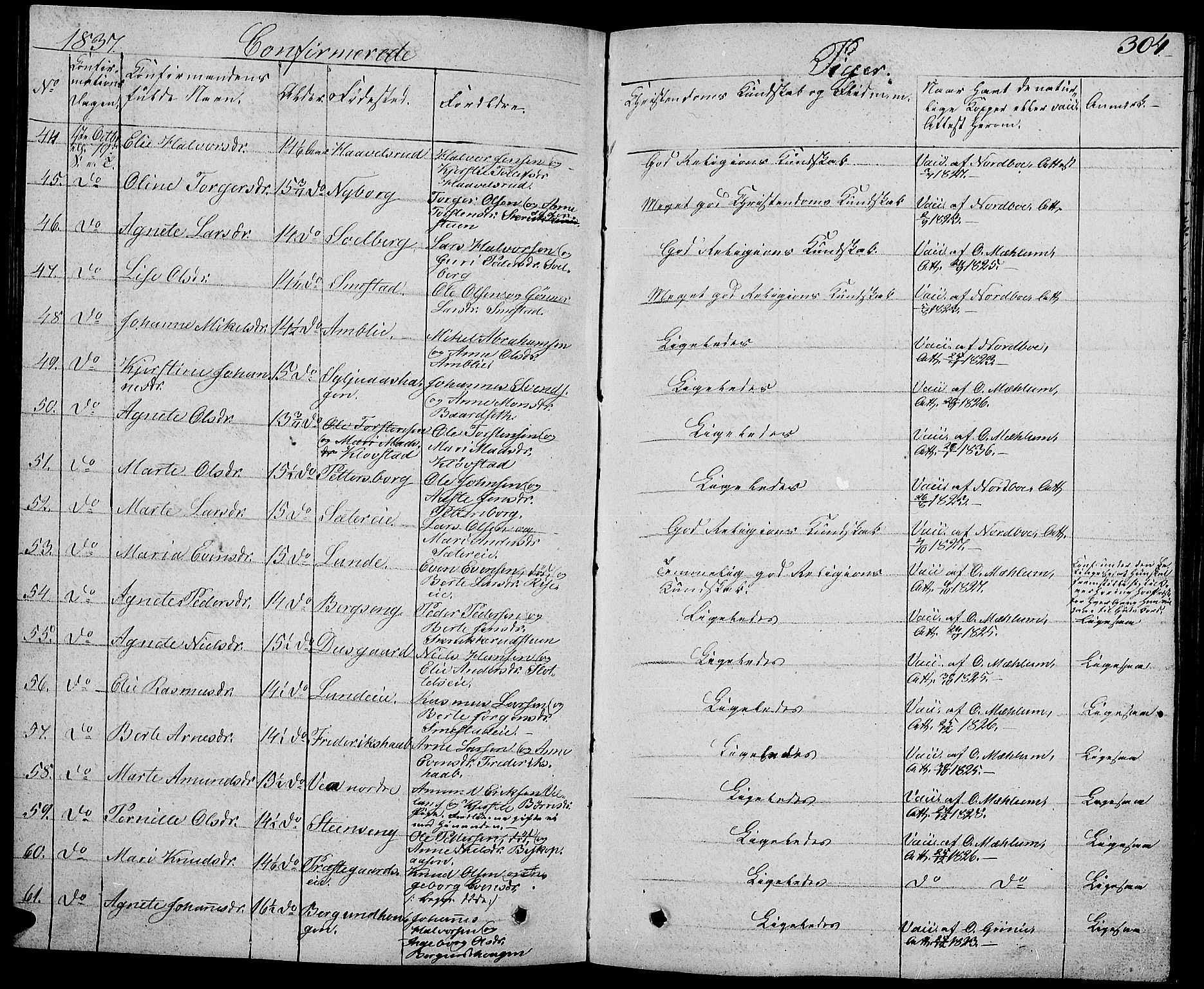 Ringsaker prestekontor, SAH/PREST-014/L/La/L0004: Parish register (copy) no. 4, 1827-1838, p. 304