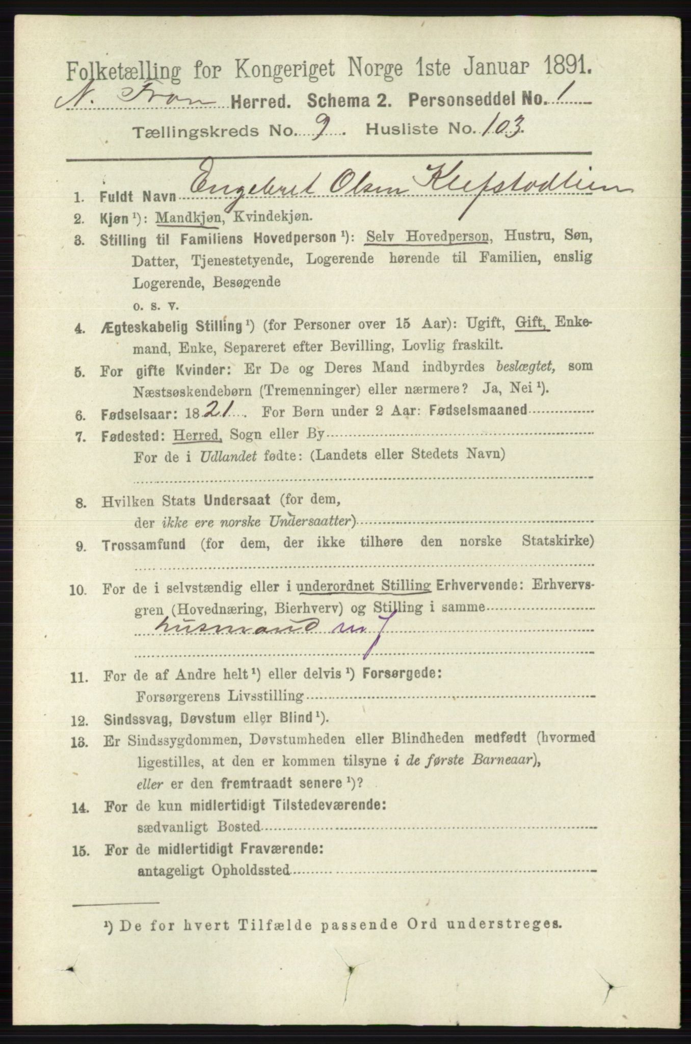 RA, 1891 census for 0518 Nord-Fron, 1891, p. 4266