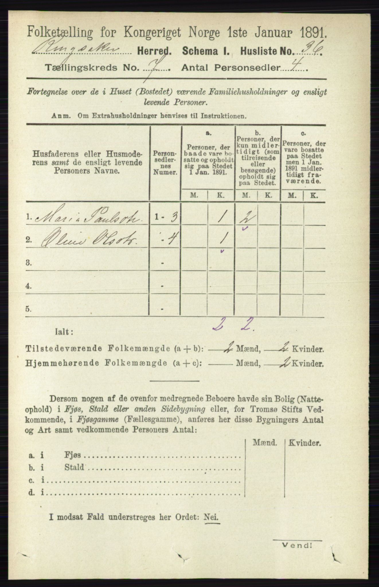 RA, 1891 census for 0412 Ringsaker, 1891, p. 3826