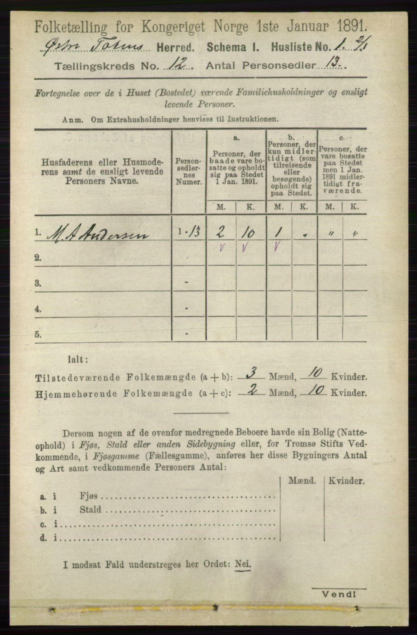 RA, 1891 census for 0528 Østre Toten, 1891, p. 7652