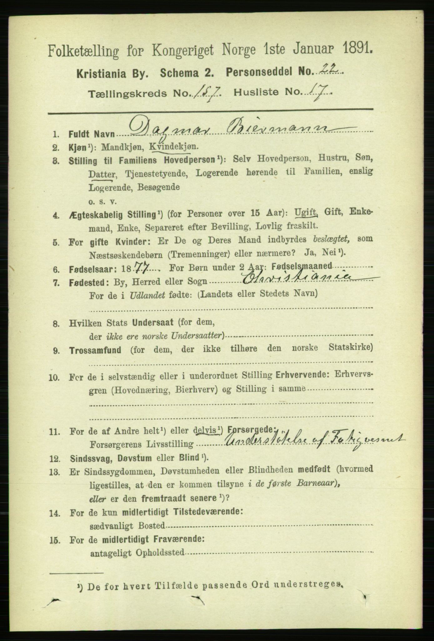 RA, 1891 census for 0301 Kristiania, 1891, p. 89611