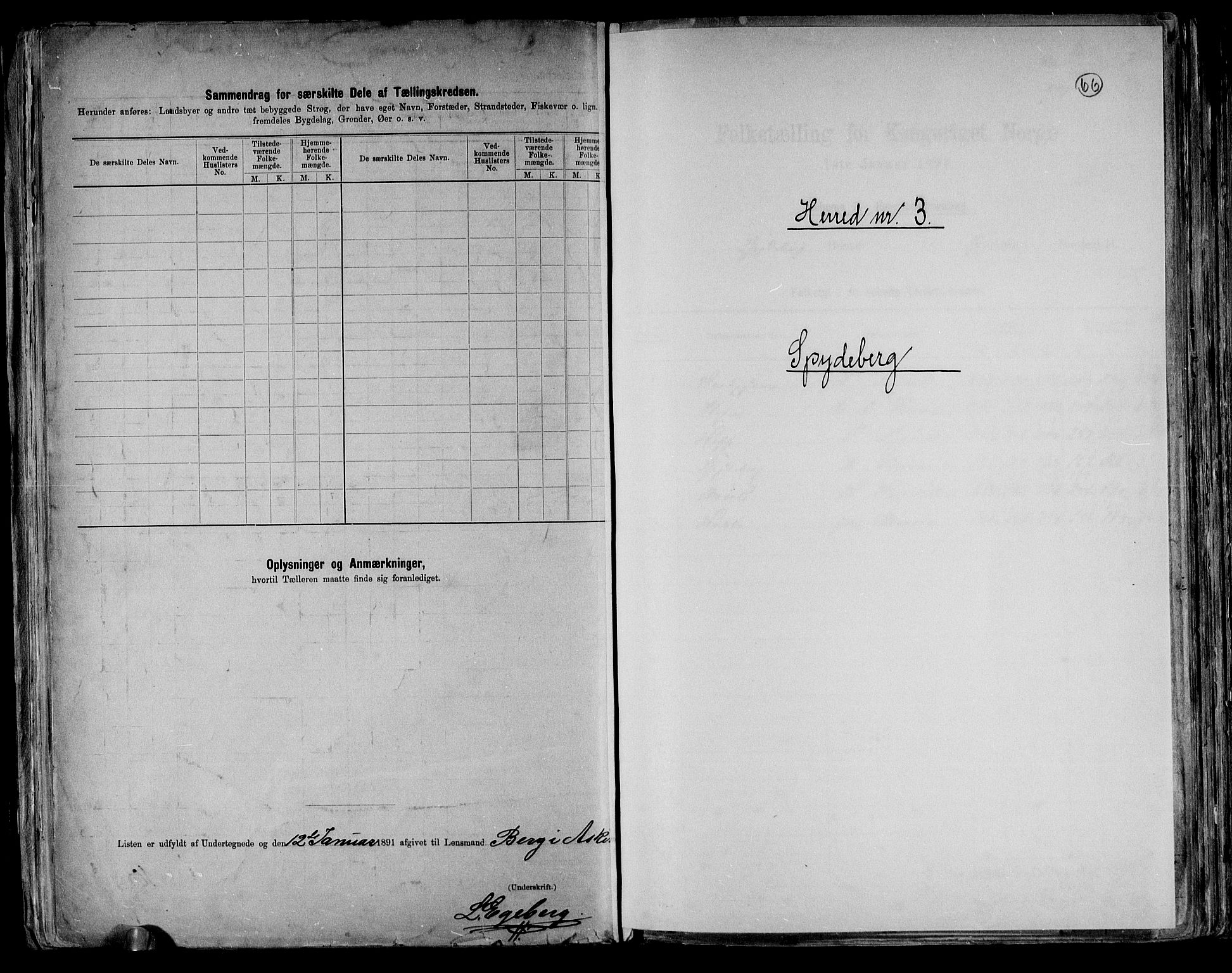 RA, 1891 census for 0123 Spydeberg, 1891, p. 1