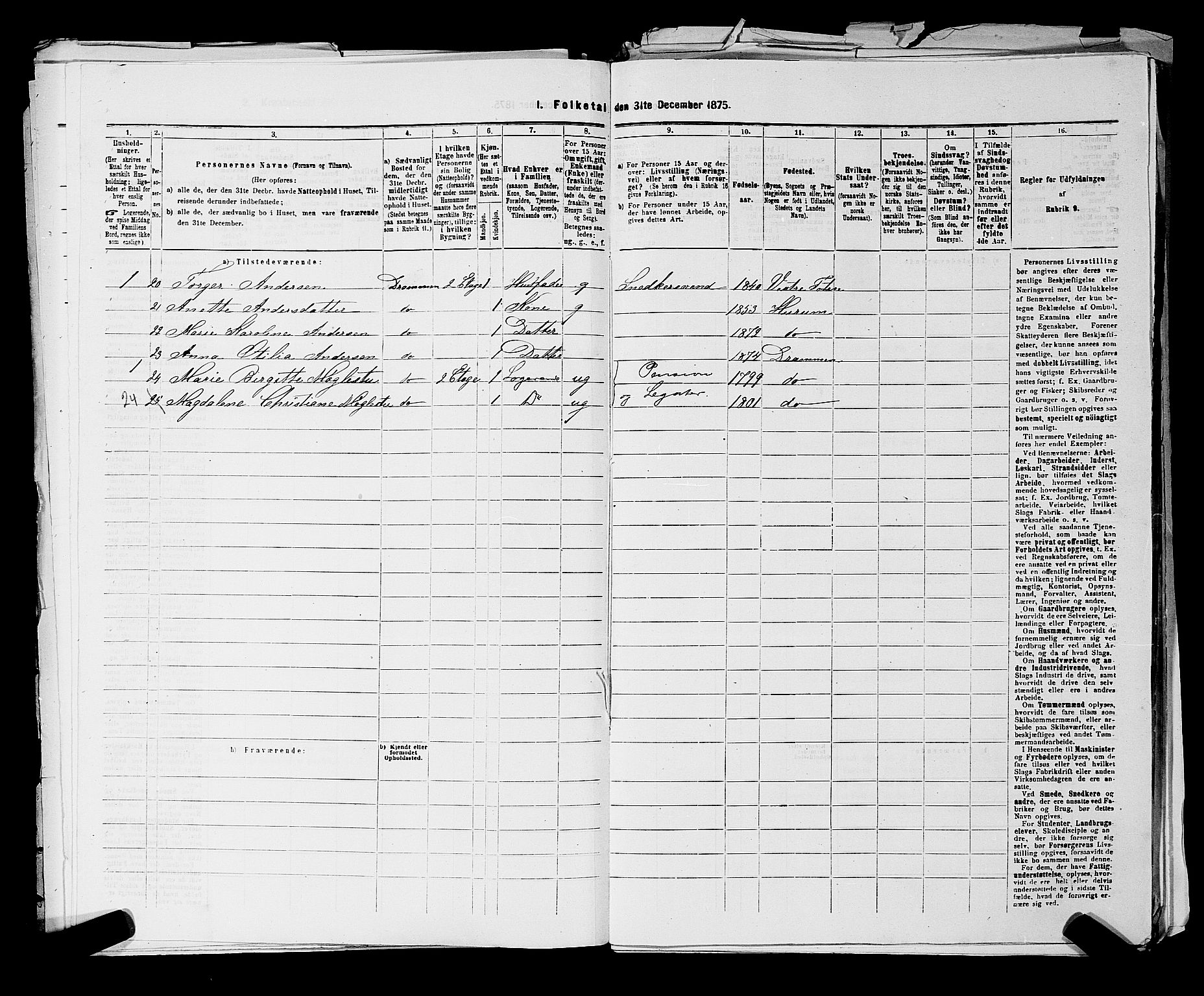 SAKO, 1875 census for 0602 Drammen, 1875, p. 2740