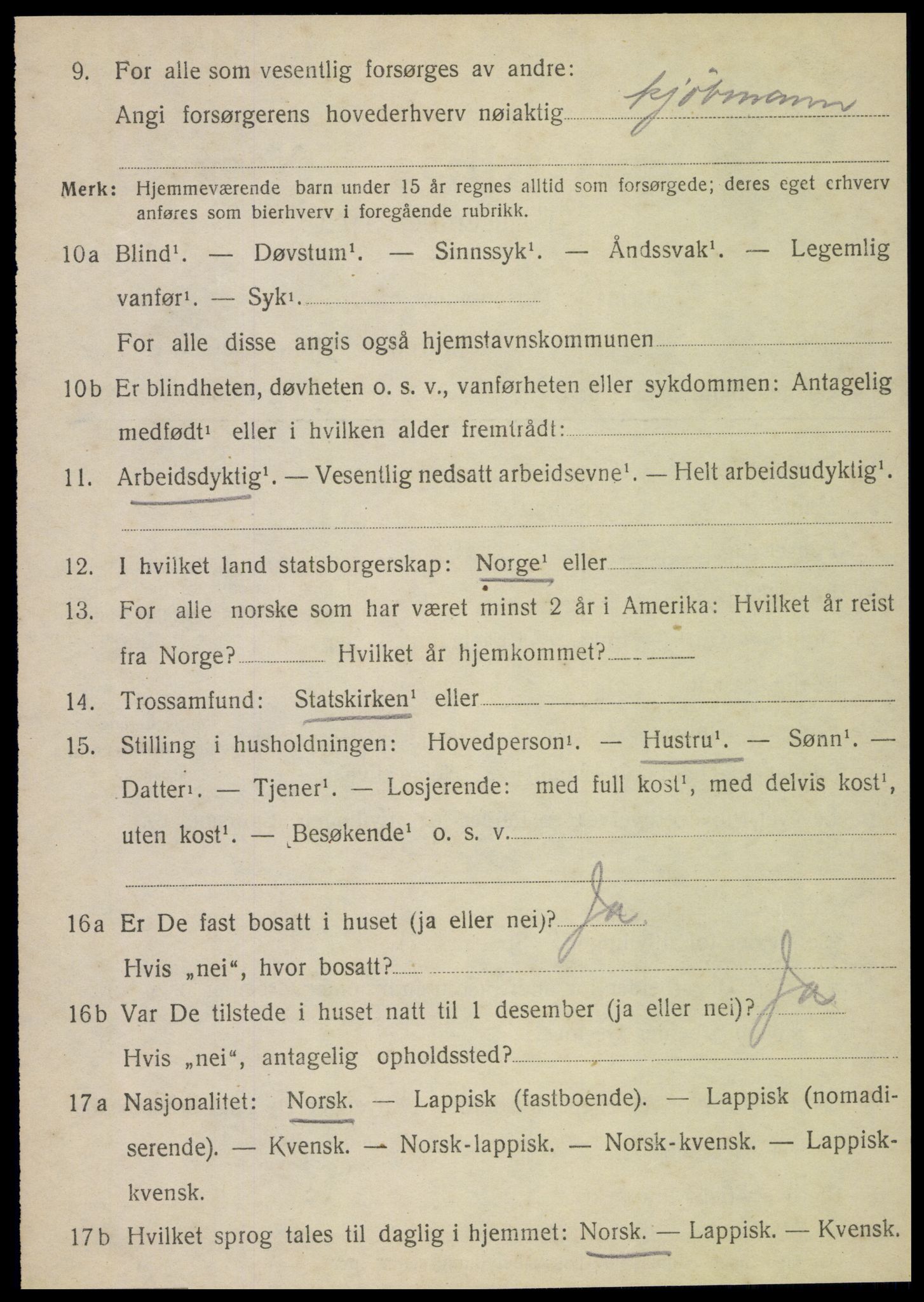 SAT, 1920 census for Stamnes, 1920, p. 1467