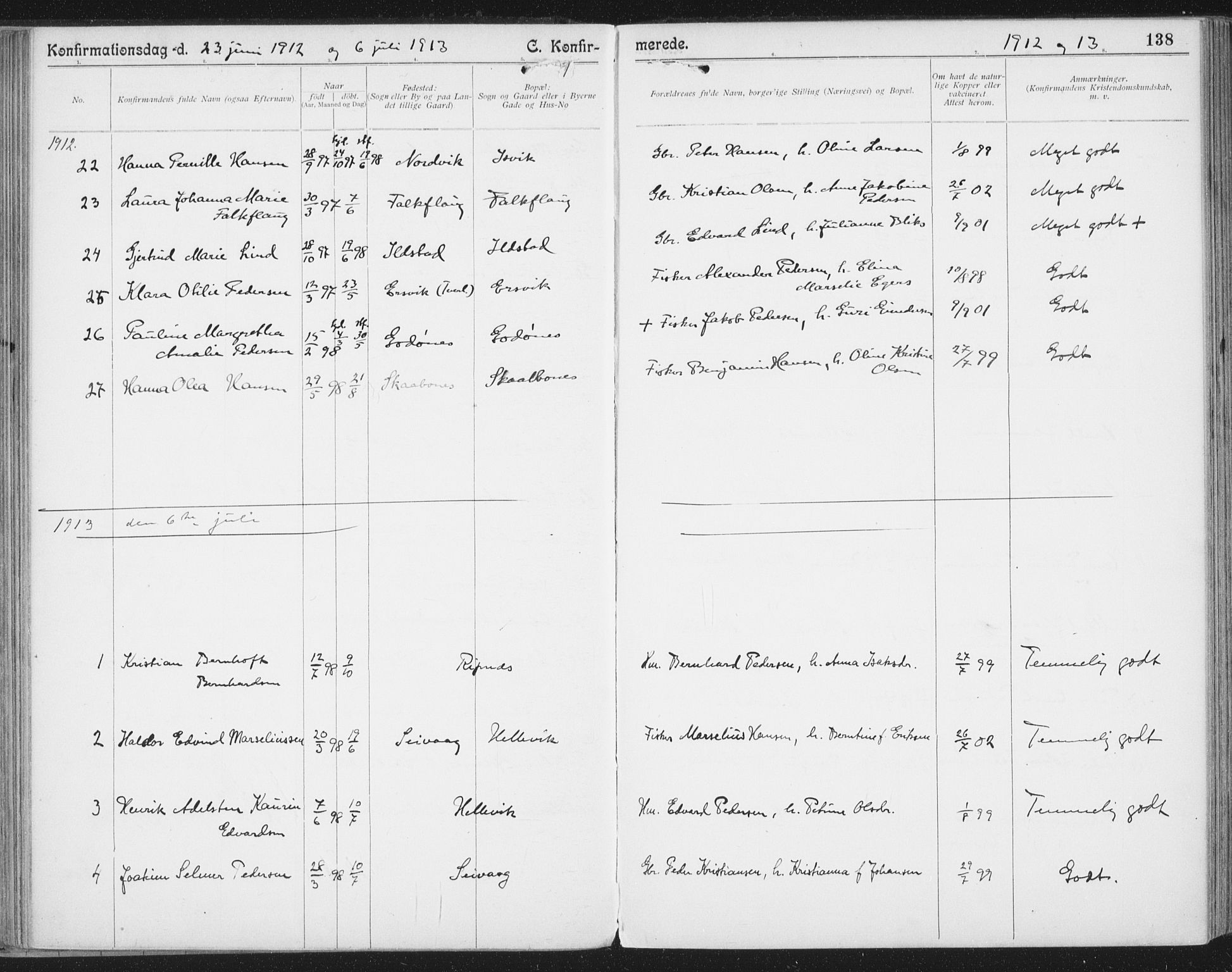 Ministerialprotokoller, klokkerbøker og fødselsregistre - Nordland, AV/SAT-A-1459/804/L0081: Parish register (official) no. 804A02, 1901-1915, p. 138