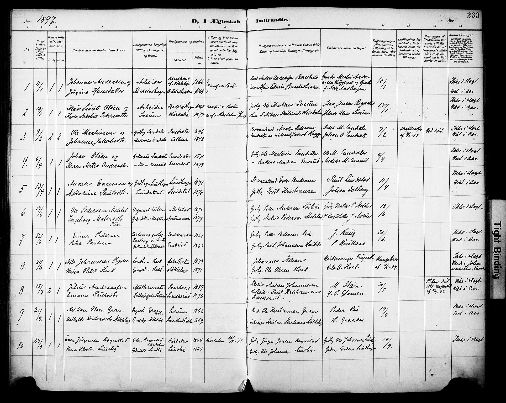 Vestre Toten prestekontor, AV/SAH-PREST-108/H/Ha/Haa/L0013: Parish register (official) no. 13, 1895-1911, p. 233