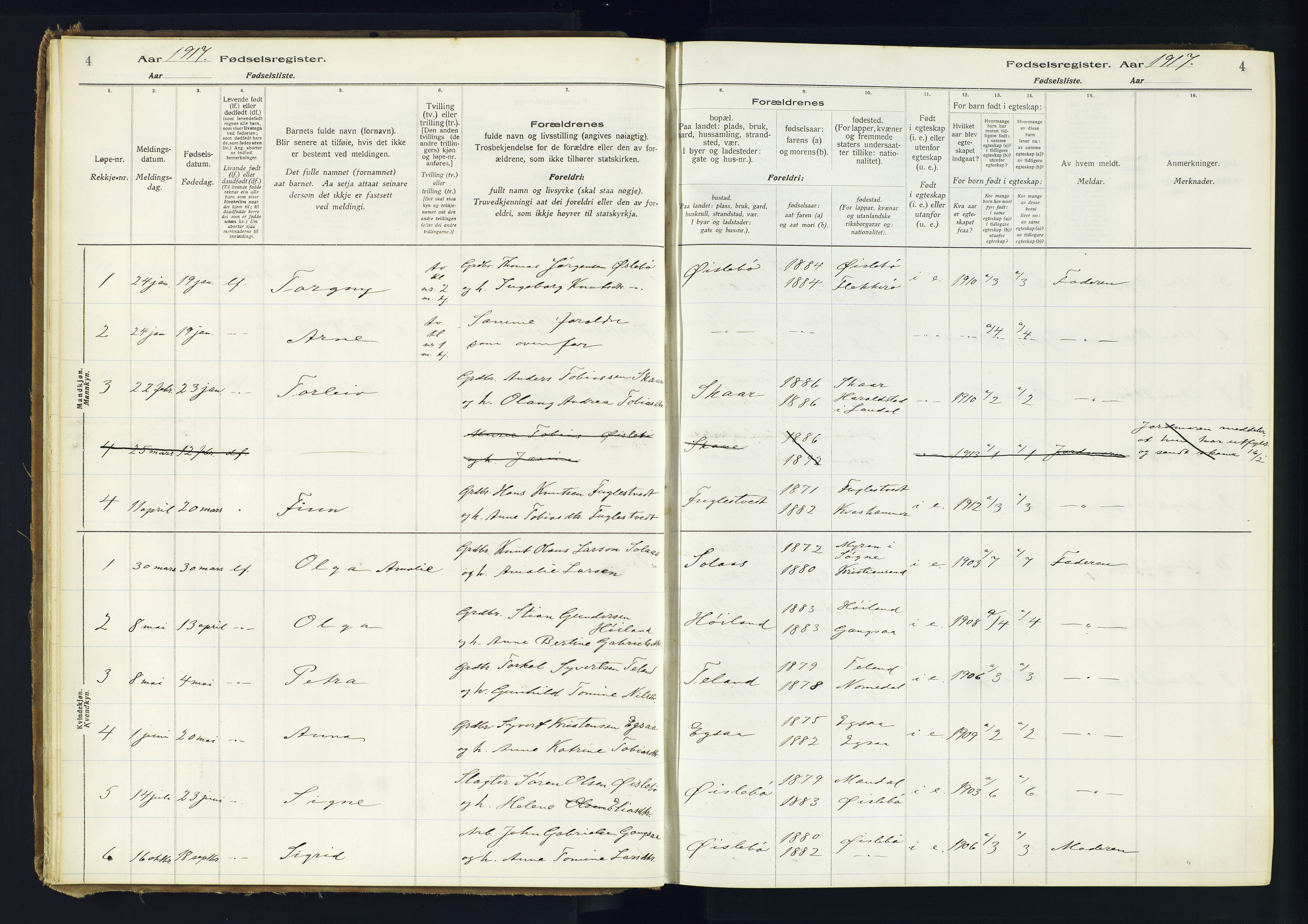 Holum sokneprestkontor, AV/SAK-1111-0022/J/Ja/L0002: Birth register no. II.6.11, 1916-1982, p. 4