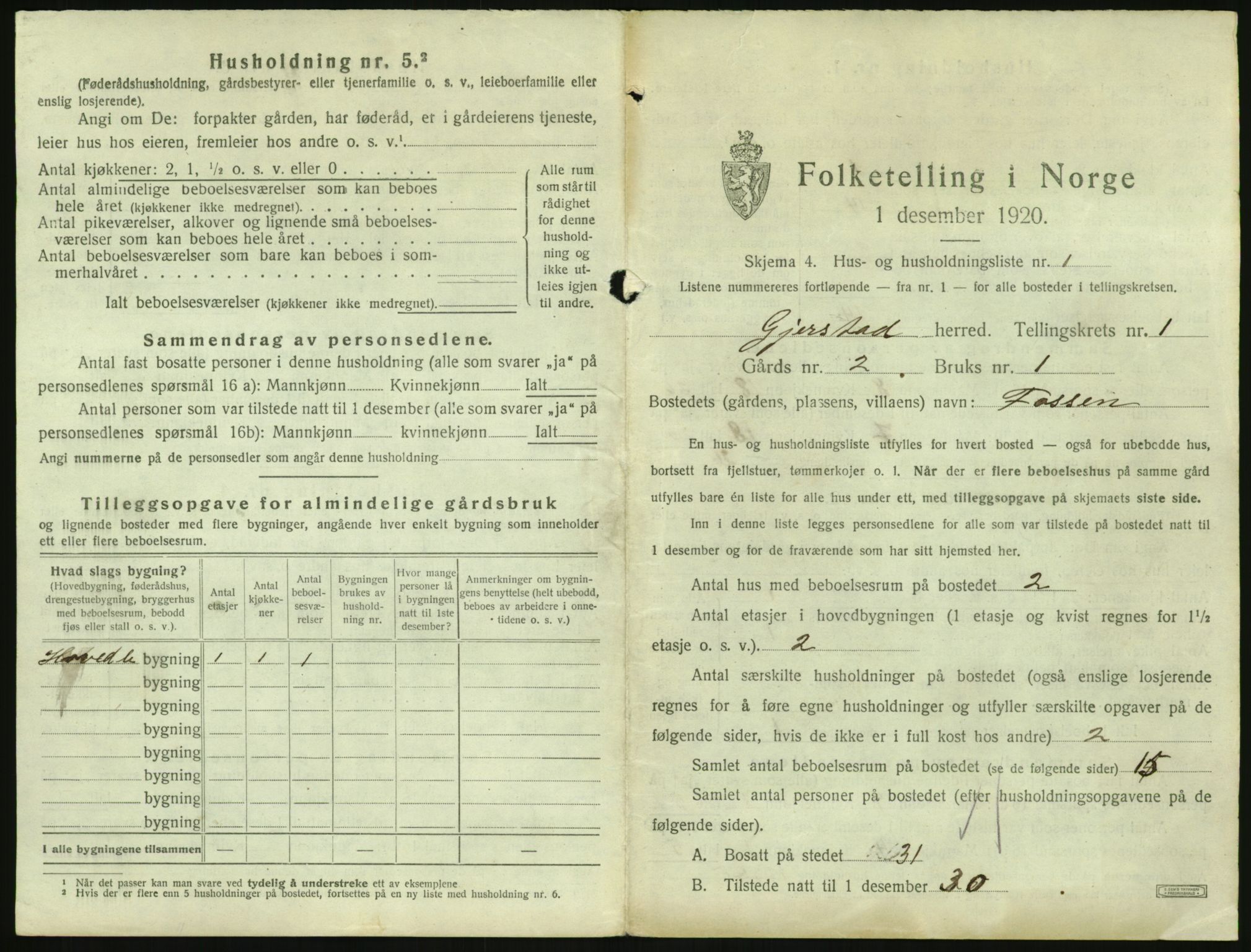 SAK, 1920 census for Gjerstad, 1920, p. 37