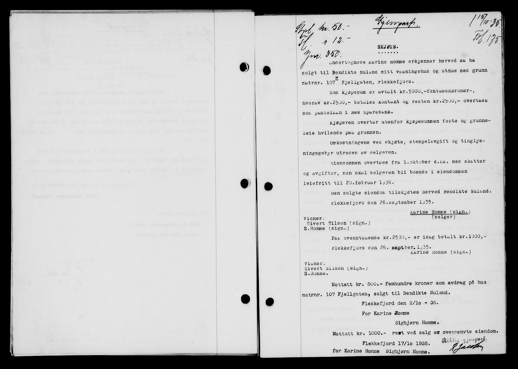 Flekkefjord sorenskriveri, SAK/1221-0001/G/Gb/Gba/L0052: Mortgage book no. 48, 1935-1936, Deed date: 15.10.1935