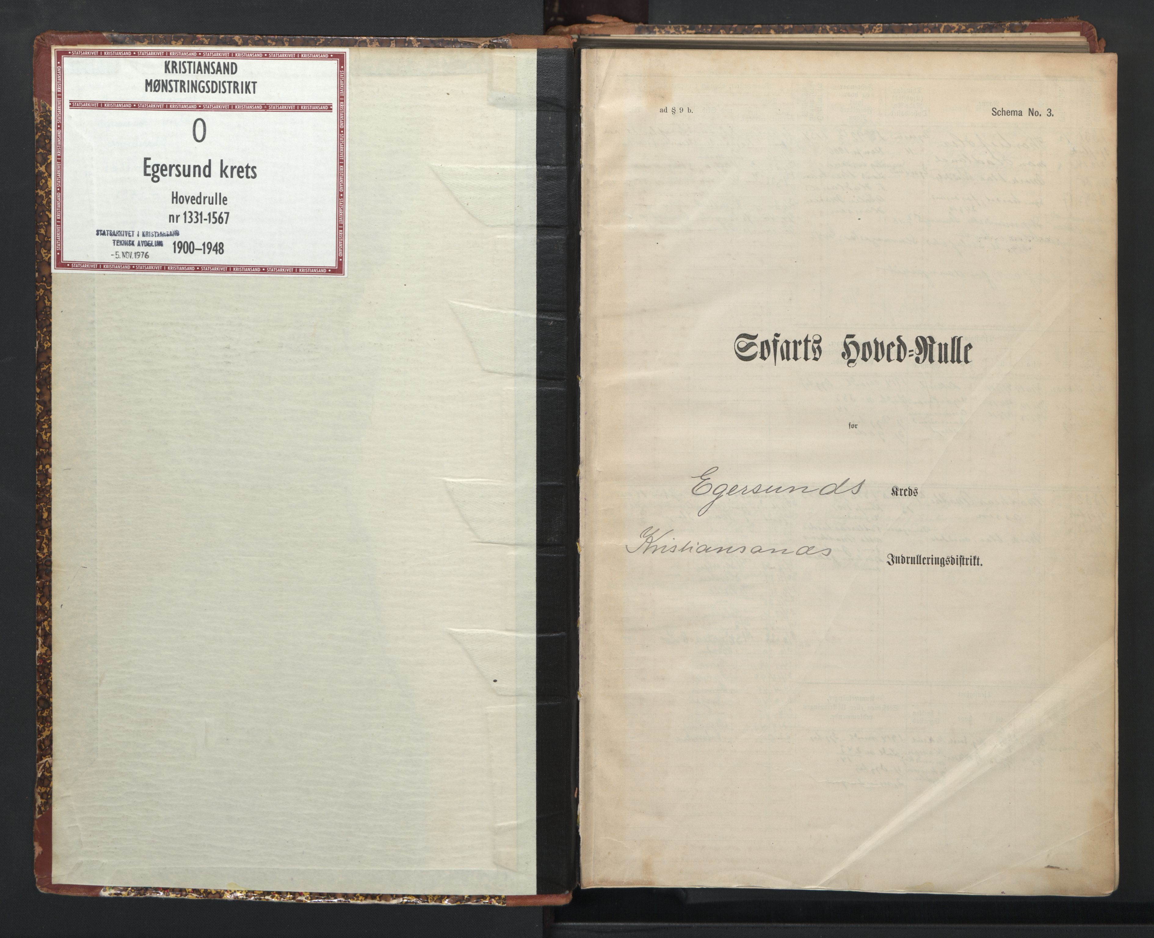 Egersund mønstringskrets, SAK/2031-0019/F/Fb/L0003: Hovedrulle nr 1331-1567, O-5, 1900-1948, p. 2