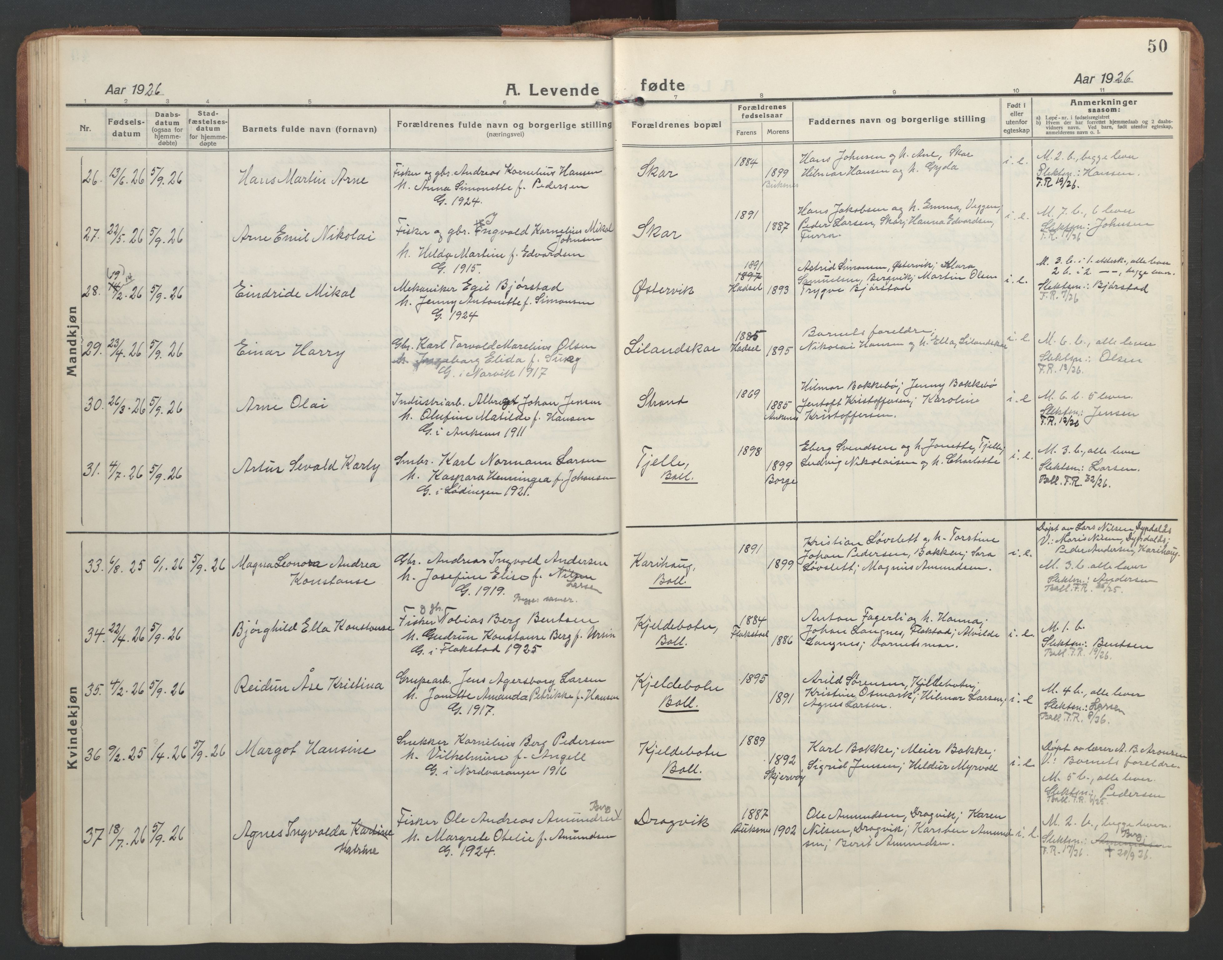 Ministerialprotokoller, klokkerbøker og fødselsregistre - Nordland, SAT/A-1459/863/L0919: Parish register (copy) no. 863C09, 1921-1941, p. 50