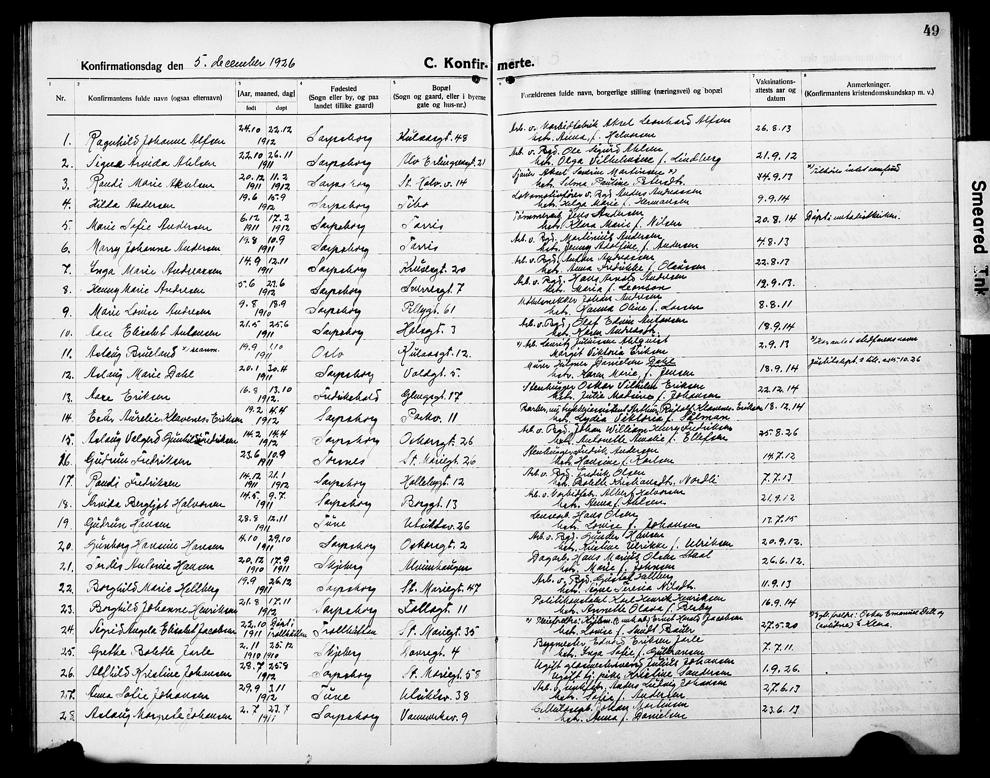 Sarpsborg prestekontor Kirkebøker, AV/SAO-A-2006/G/Ga/L0003: Parish register (copy) no. 3, 1922-1931, p. 49