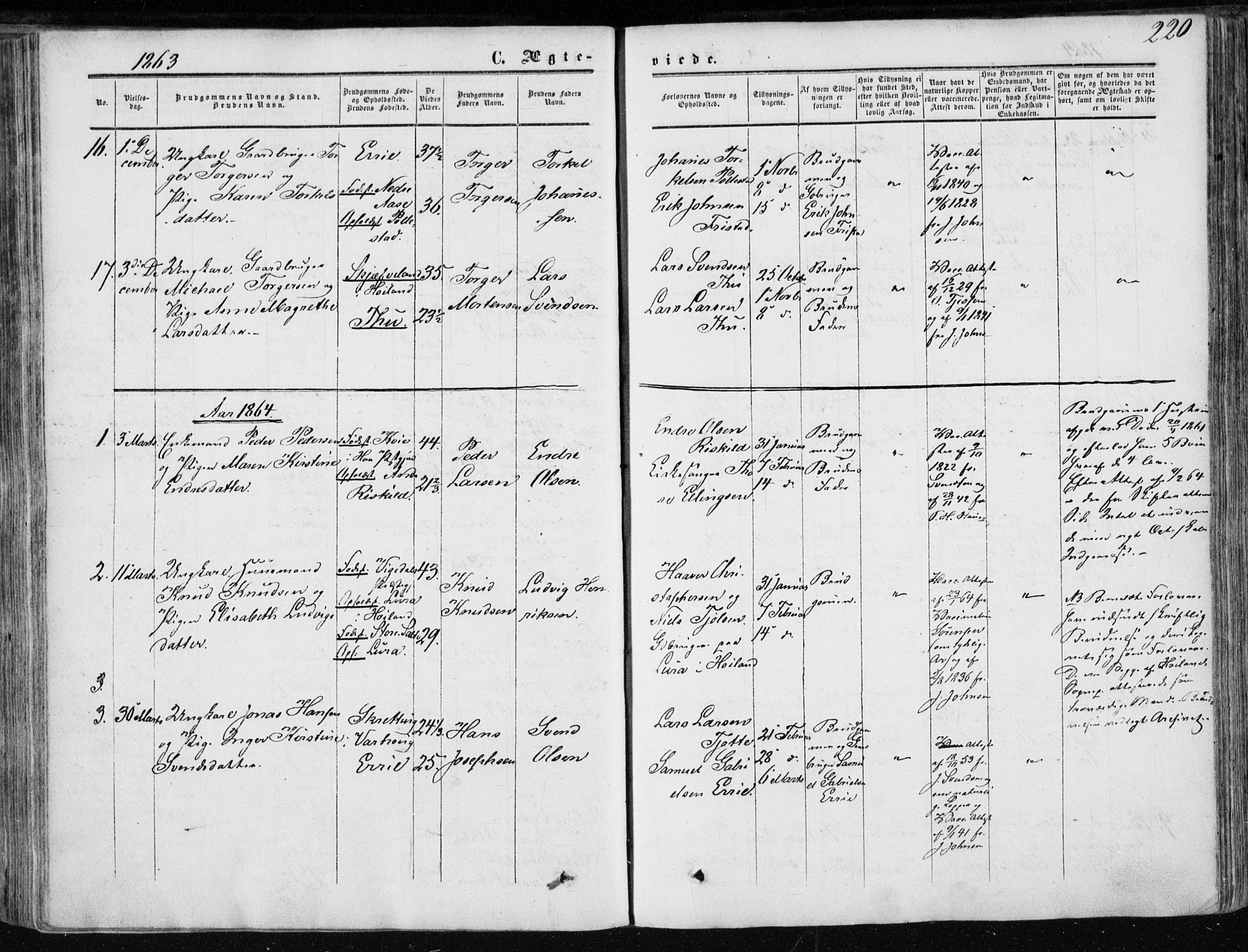 Klepp sokneprestkontor, SAST/A-101803/001/3/30BA/L0005: Parish register (official) no. A 5, 1853-1870, p. 220