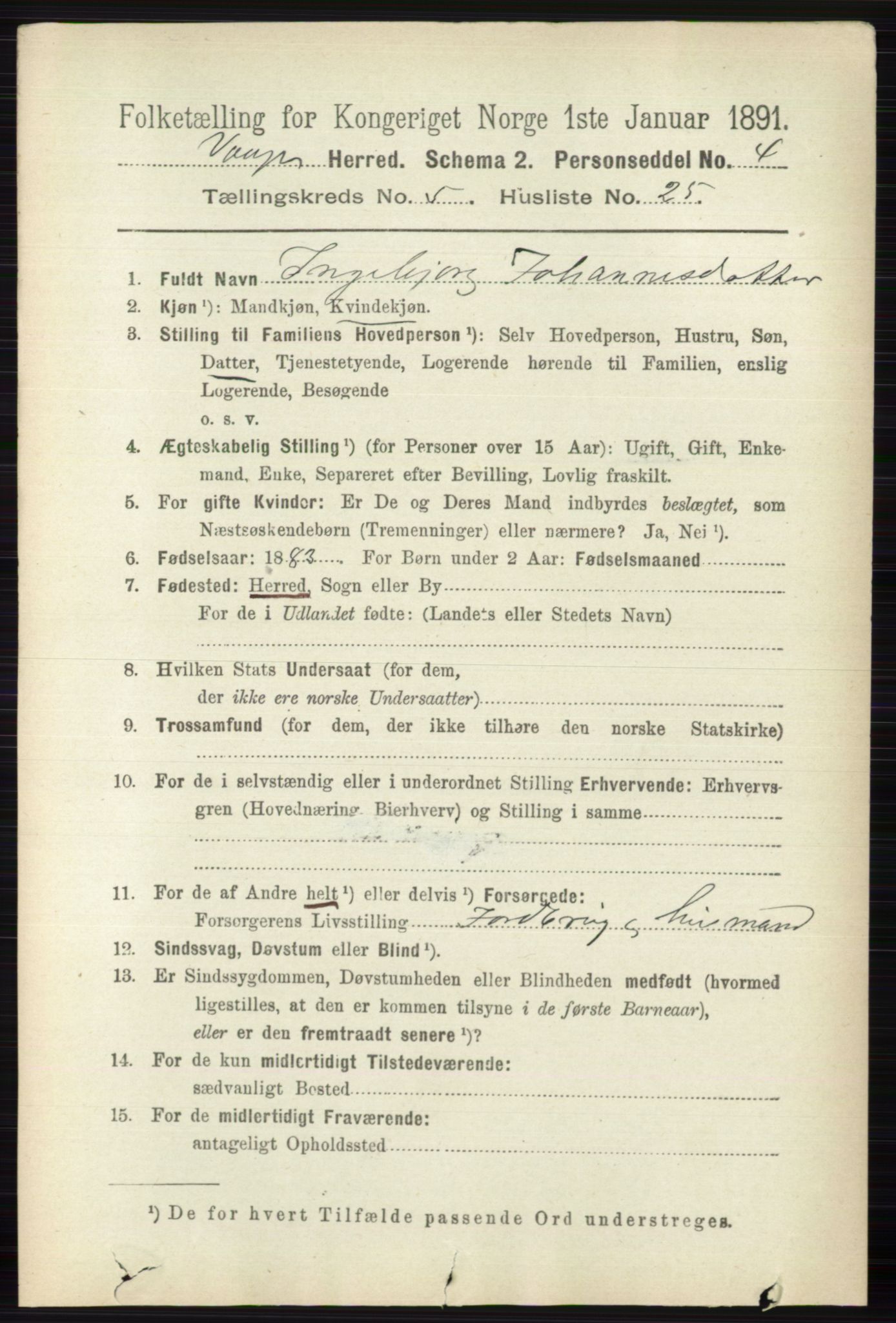 RA, 1891 census for 0515 Vågå, 1891, p. 3508