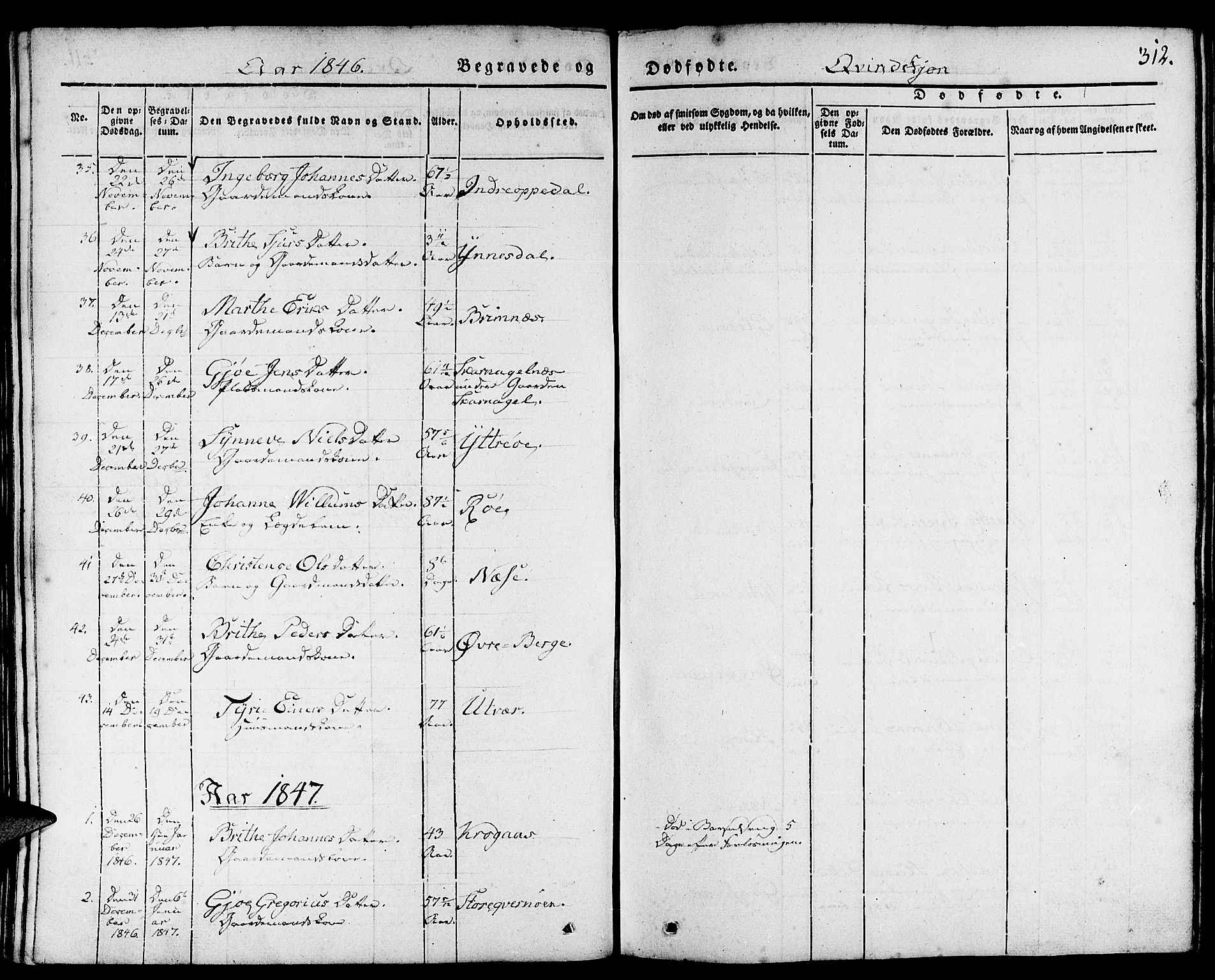 Gulen sokneprestembete, AV/SAB-A-80201/H/Haa/Haaa/L0020: Parish register (official) no. A 20, 1837-1847, p. 312