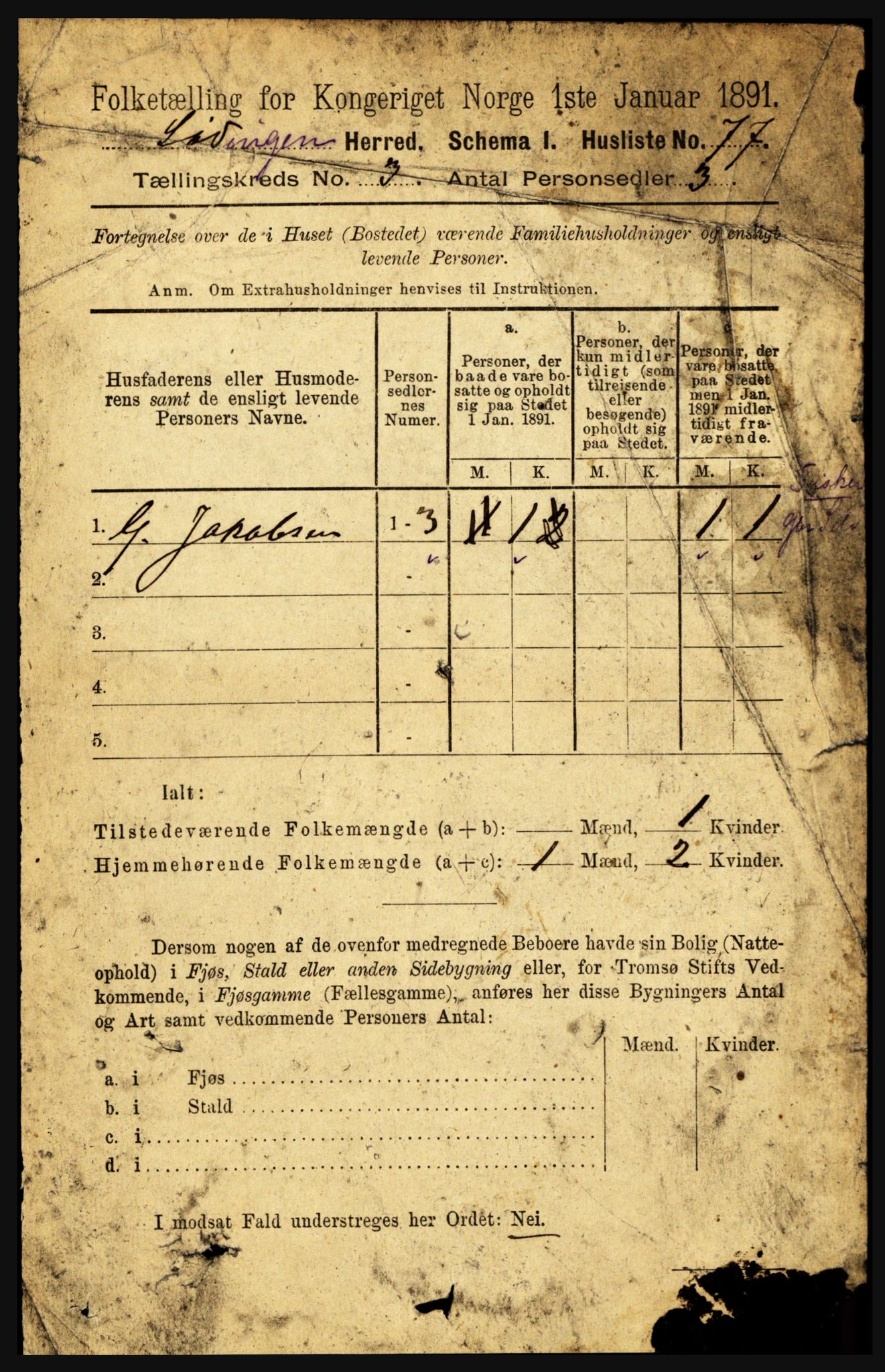 RA, 1891 census for 1851 Lødingen, 1891, p. 1373