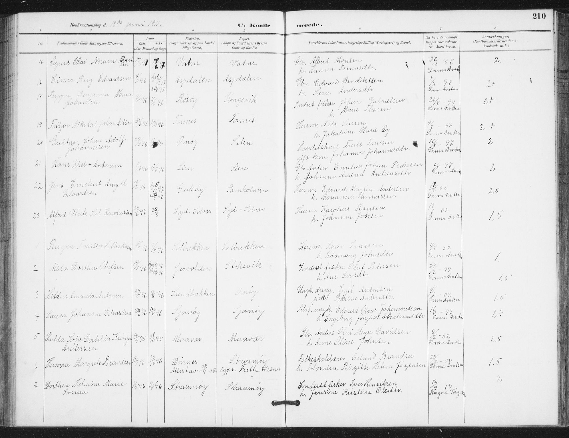 Ministerialprotokoller, klokkerbøker og fødselsregistre - Nordland, SAT/A-1459/839/L0573: Parish register (copy) no. 839C03, 1892-1917, p. 210