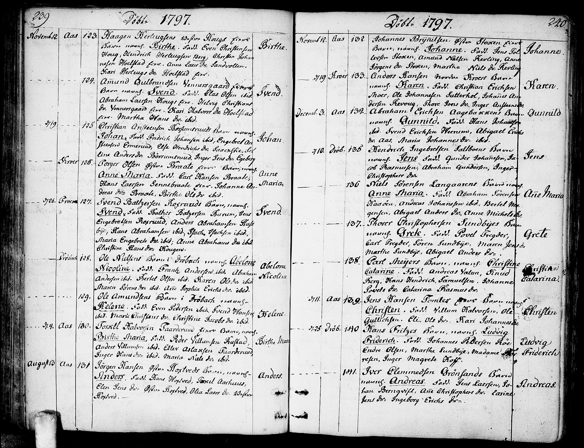 Ås prestekontor Kirkebøker, SAO/A-10894/F/Fa/L0002: Parish register (official) no. I 2, 1778-1813, p. 239-240