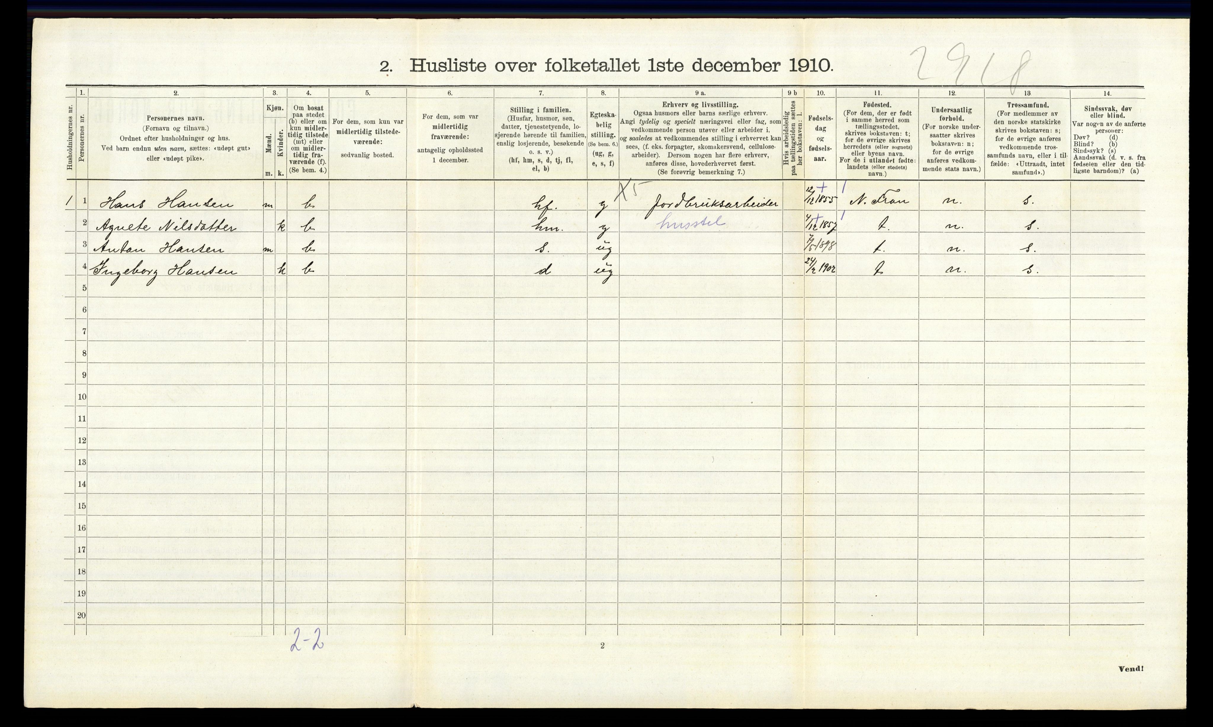 RA, 1910 census for Fåberg, 1910, p. 1085