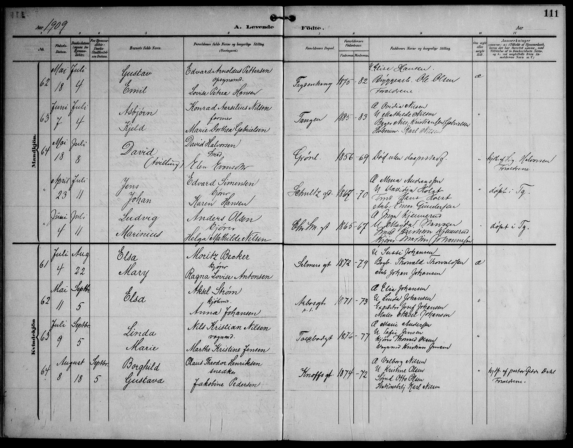 Strømsø kirkebøker, AV/SAKO-A-246/F/Fa/L0026: Parish register (official) no. I 26, 1905-1914, p. 111