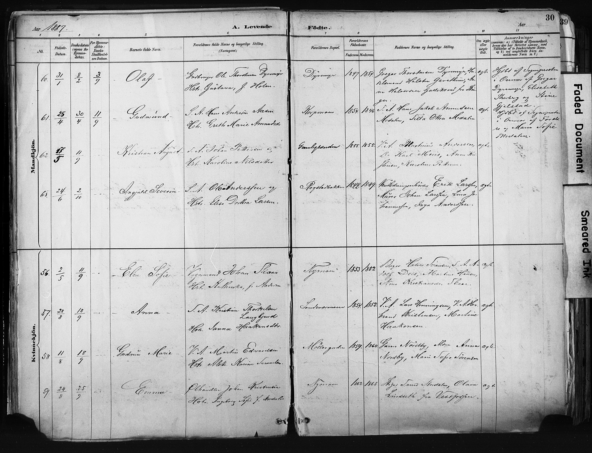 Kongsberg kirkebøker, AV/SAKO-A-22/F/Fb/L0002: Parish register (official) no. II 2, 1886-1896, p. 30