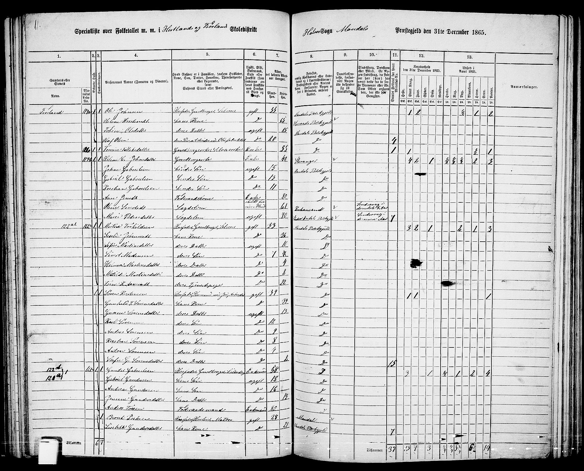 RA, 1865 census for Mandal/Halse og Harkmark, 1865, p. 73