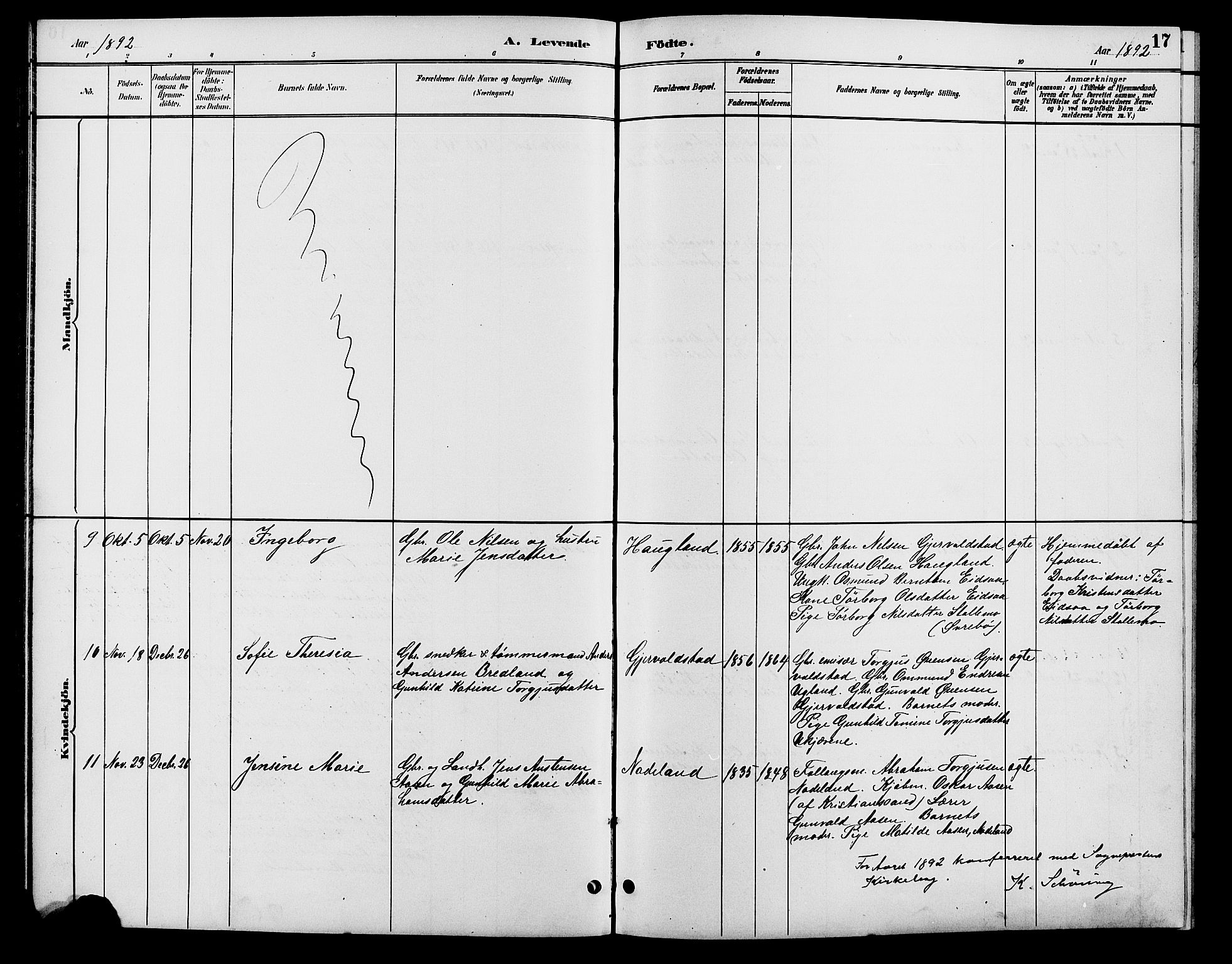 Søgne sokneprestkontor, SAK/1111-0037/F/Fb/Fba/L0004: Parish register (copy) no. B 4, 1888-1903, p. 17