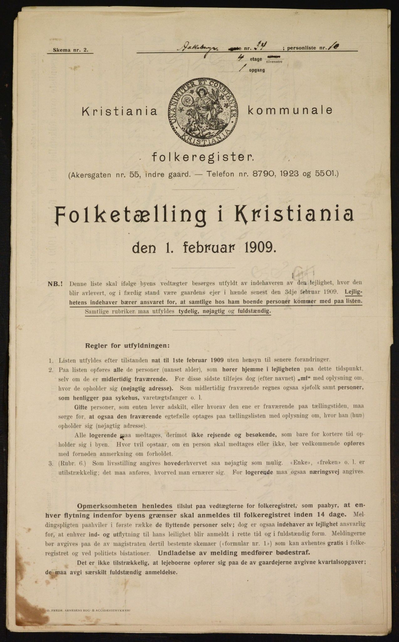 OBA, Municipal Census 1909 for Kristiania, 1909, p. 118516