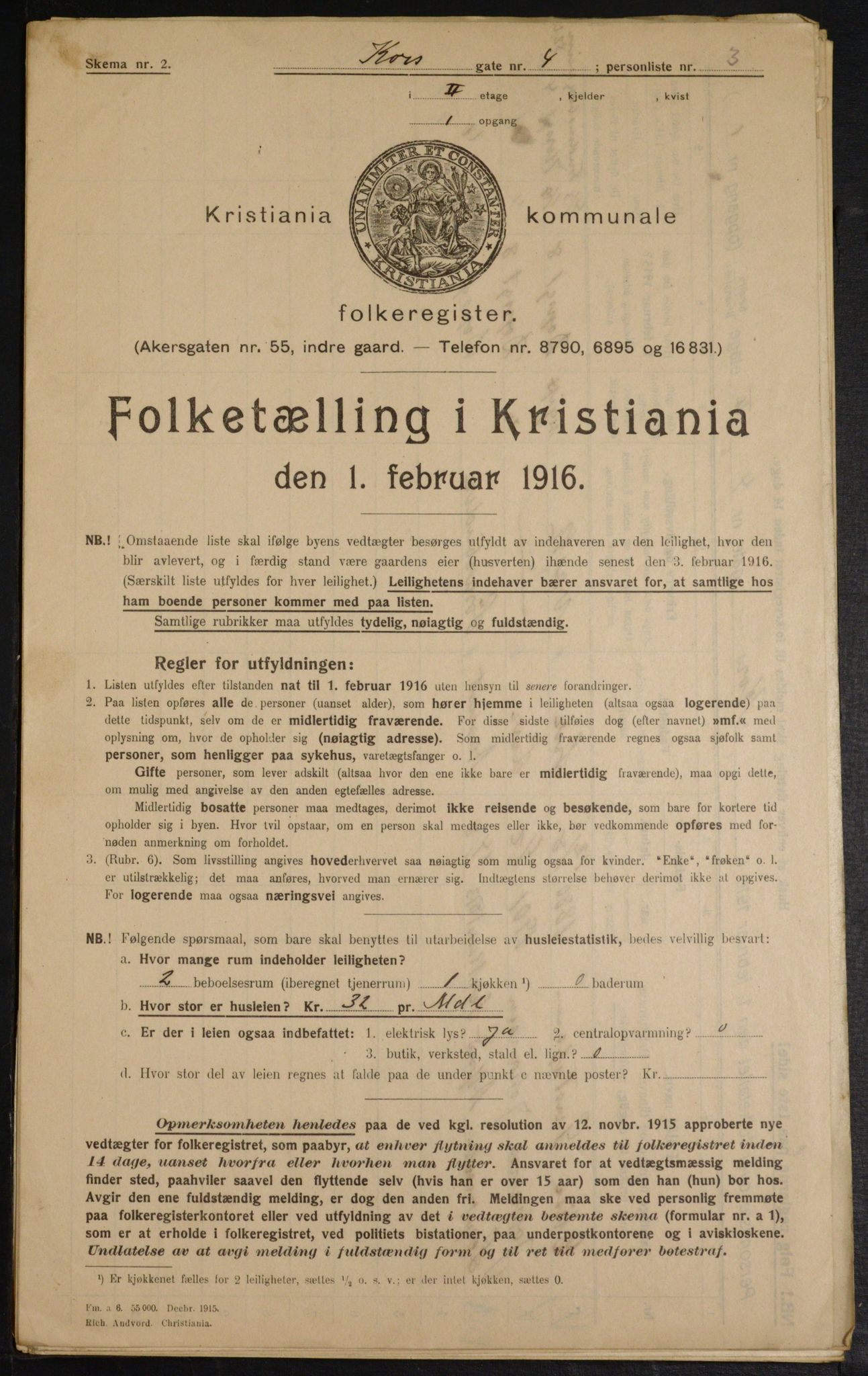 OBA, Municipal Census 1916 for Kristiania, 1916, p. 54585