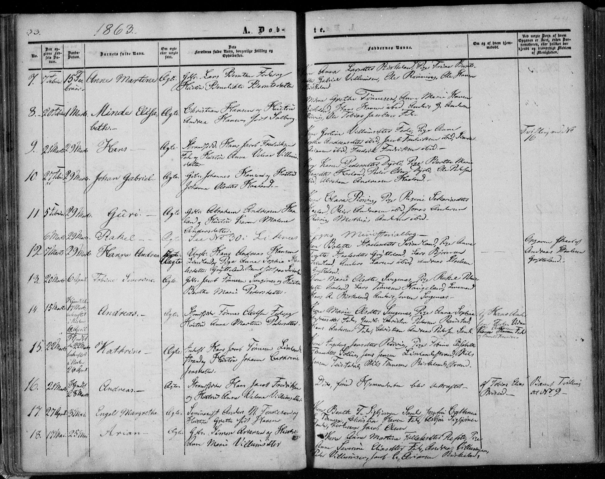 Kvinesdal sokneprestkontor, SAK/1111-0026/F/Fa/Faa/L0002: Parish register (official) no. A 2, 1850-1876, p. 43