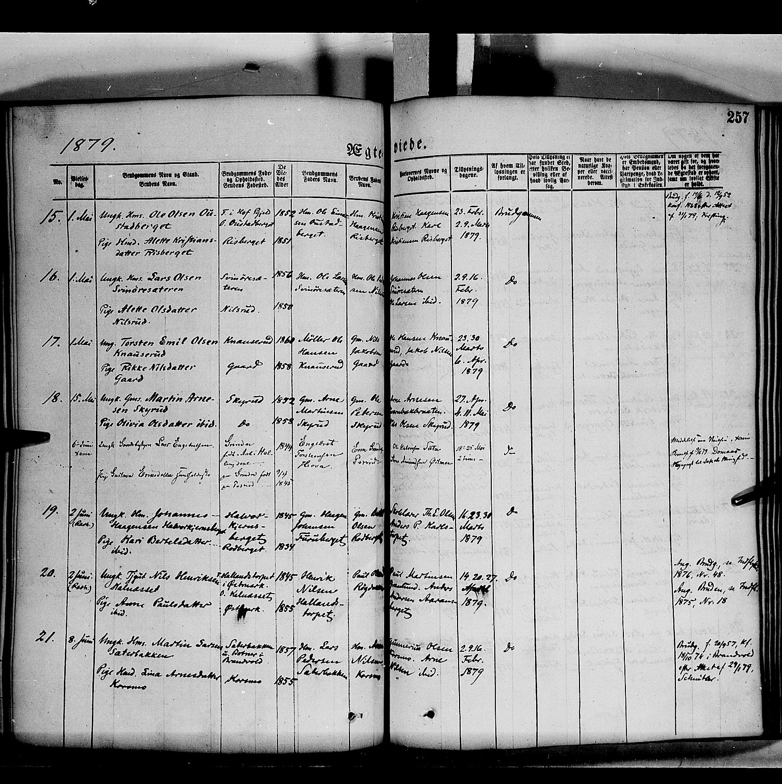 Grue prestekontor, AV/SAH-PREST-036/H/Ha/Haa/L0011: Parish register (official) no. 11, 1873-1880, p. 257