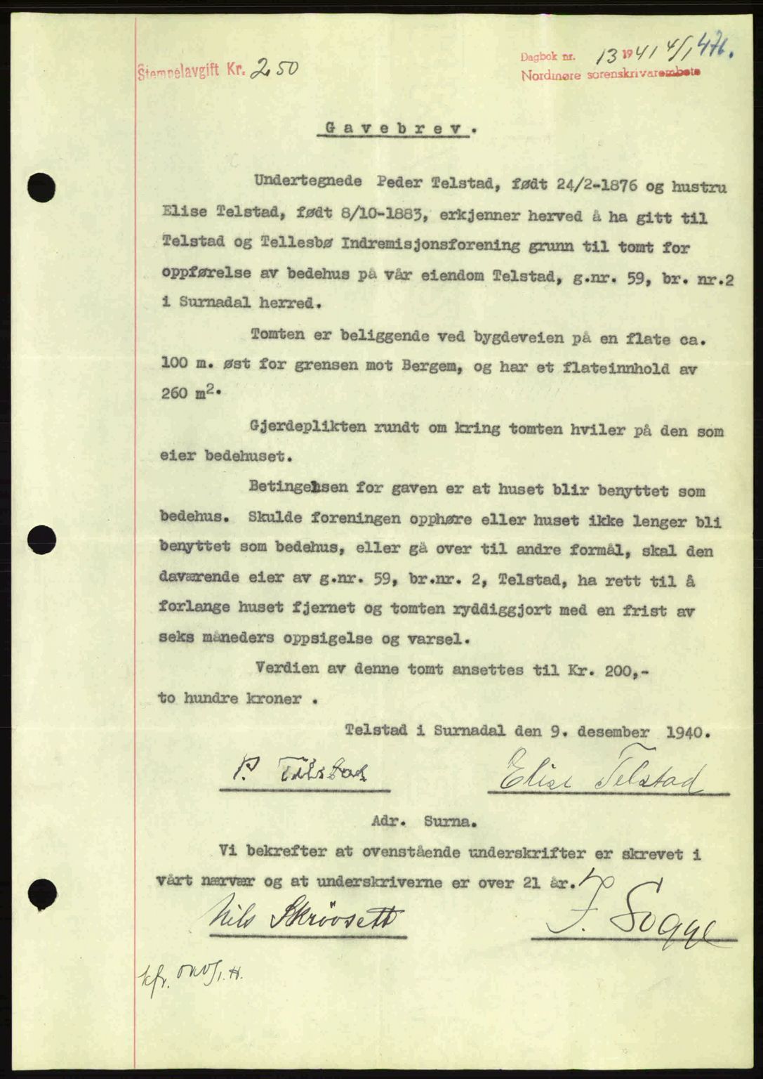 Nordmøre sorenskriveri, SAT/A-4132/1/2/2Ca: Mortgage book no. A89, 1940-1941, Diary no: : 11/1941